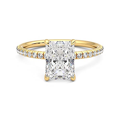 1.50 Carat 8x6mm Radiant Cut Solitaire Moissanite Engagement Ring in 14K Gold with Accent Stones for Women - D-VVS1 Clarity, Sparkling Wedding & Proposal Jewelry Gift for Her