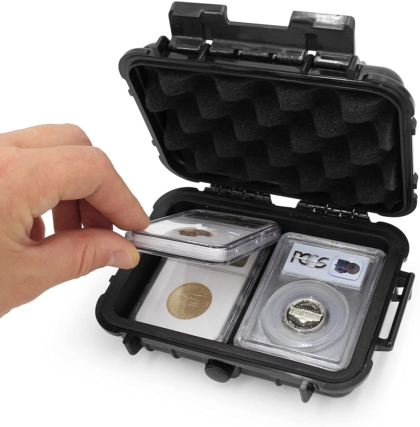 CASEMATIX Graded Coin Case - Holds 4 PCGS or NGC Coin Slabs, Waterproof & Shockproof Storage Box with Impact-Absorbing Foam - Perfect for Coin Collectors, Dealers & Secure Transportation