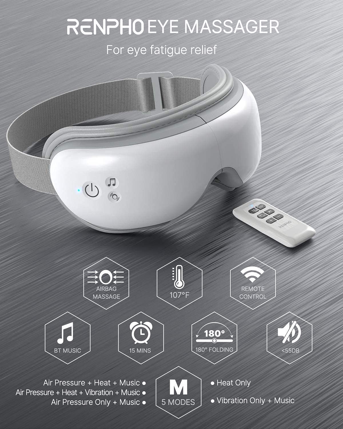 RENPHO Rechargeable Deep Tissue Massager for Neck, Back & Shoulder Pain Relief - Handheld Eye Massager for Relaxation & Stress Relief - Perfect for Home, Office & Travel Use