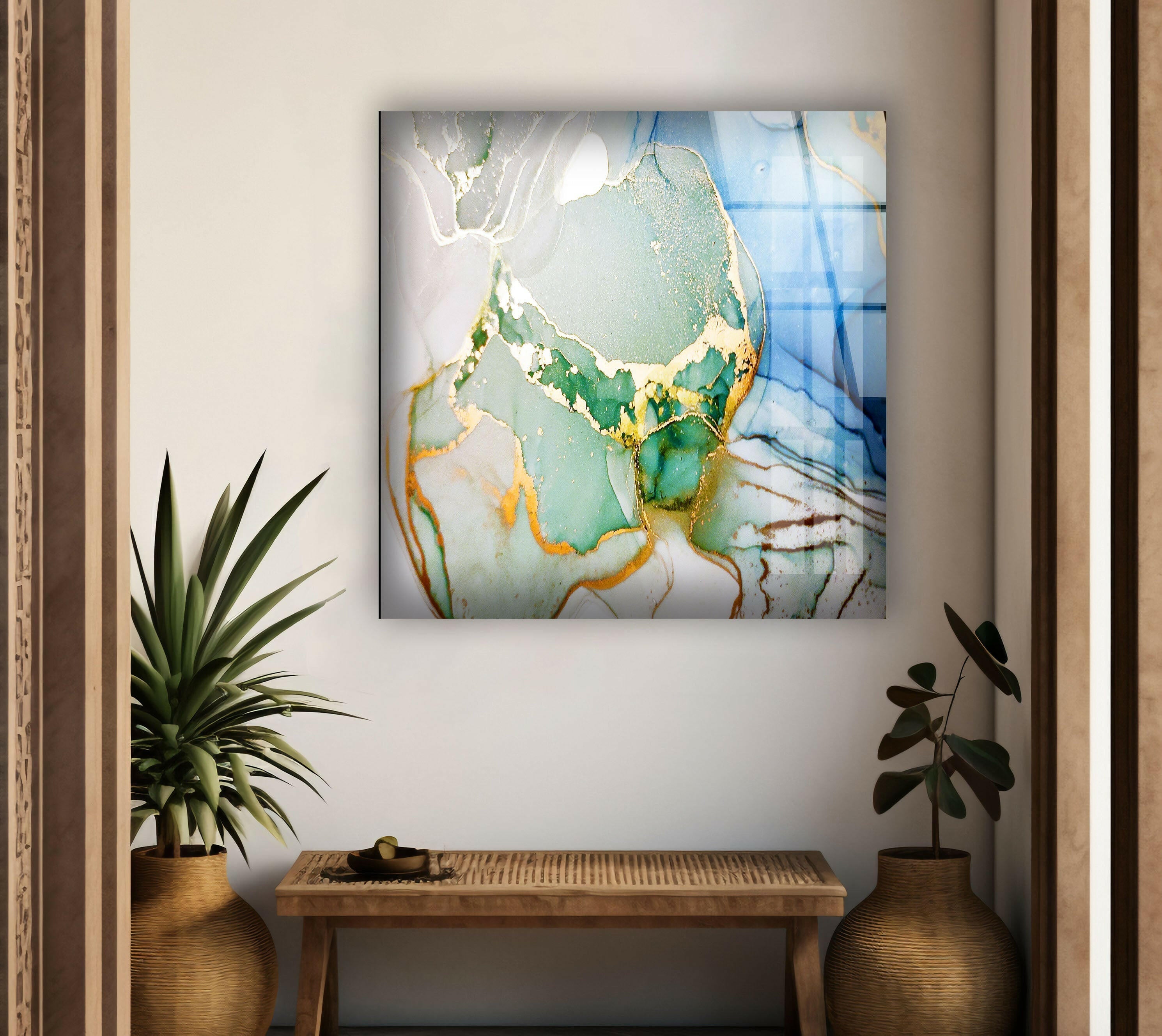 Blue Geode Alcohol Ink Art Glass Wall Decor - Handmade Abstract Art for Living Room, Bedroom & Office