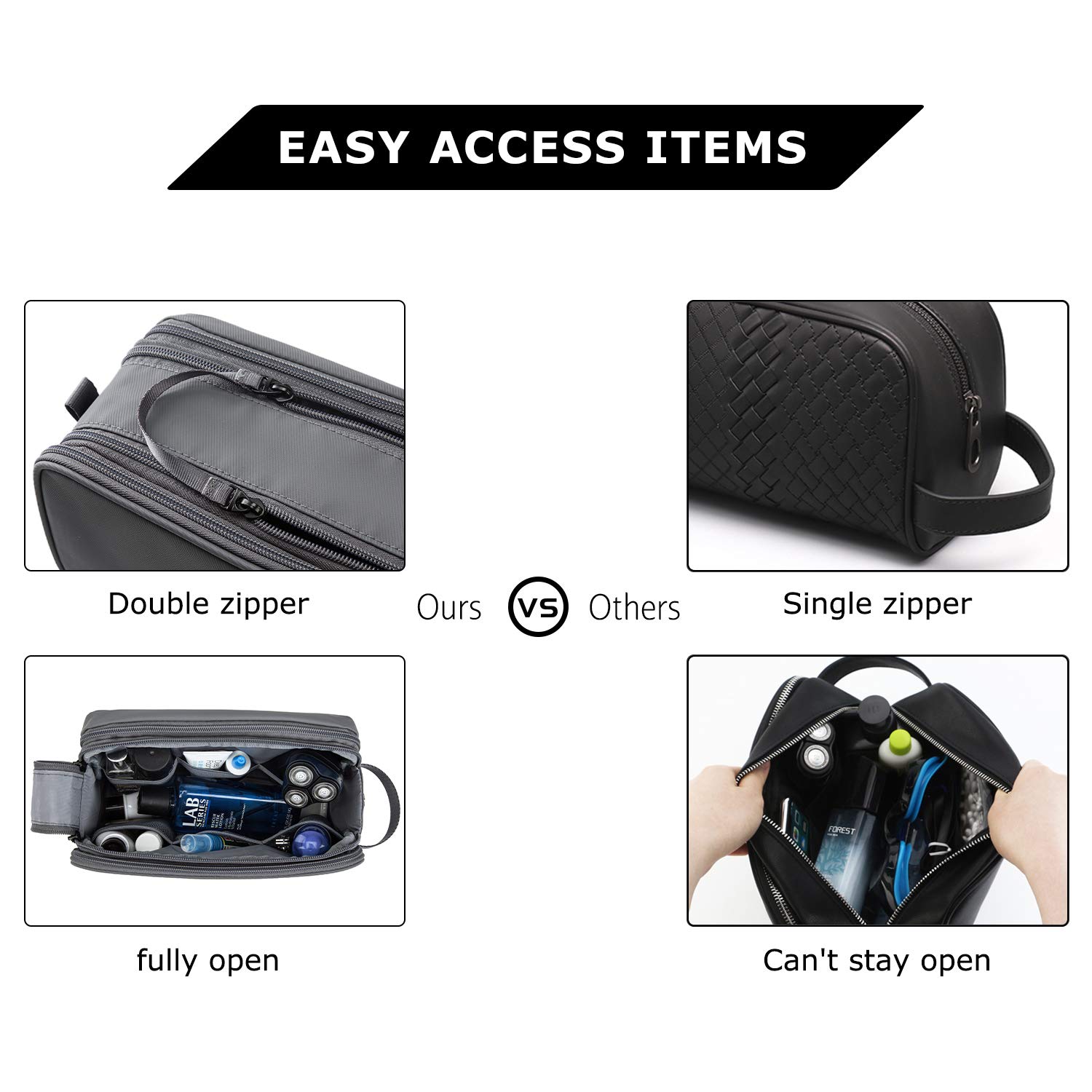 BAGSMART Water-resistant Toiletry Bag for Men - Travel Shaving Dopp Kit Organizer with Multiple Pockets, Grey (Medium Size) | Perfect for Gym, Camping, Business Trips & Daily Essentials Storage