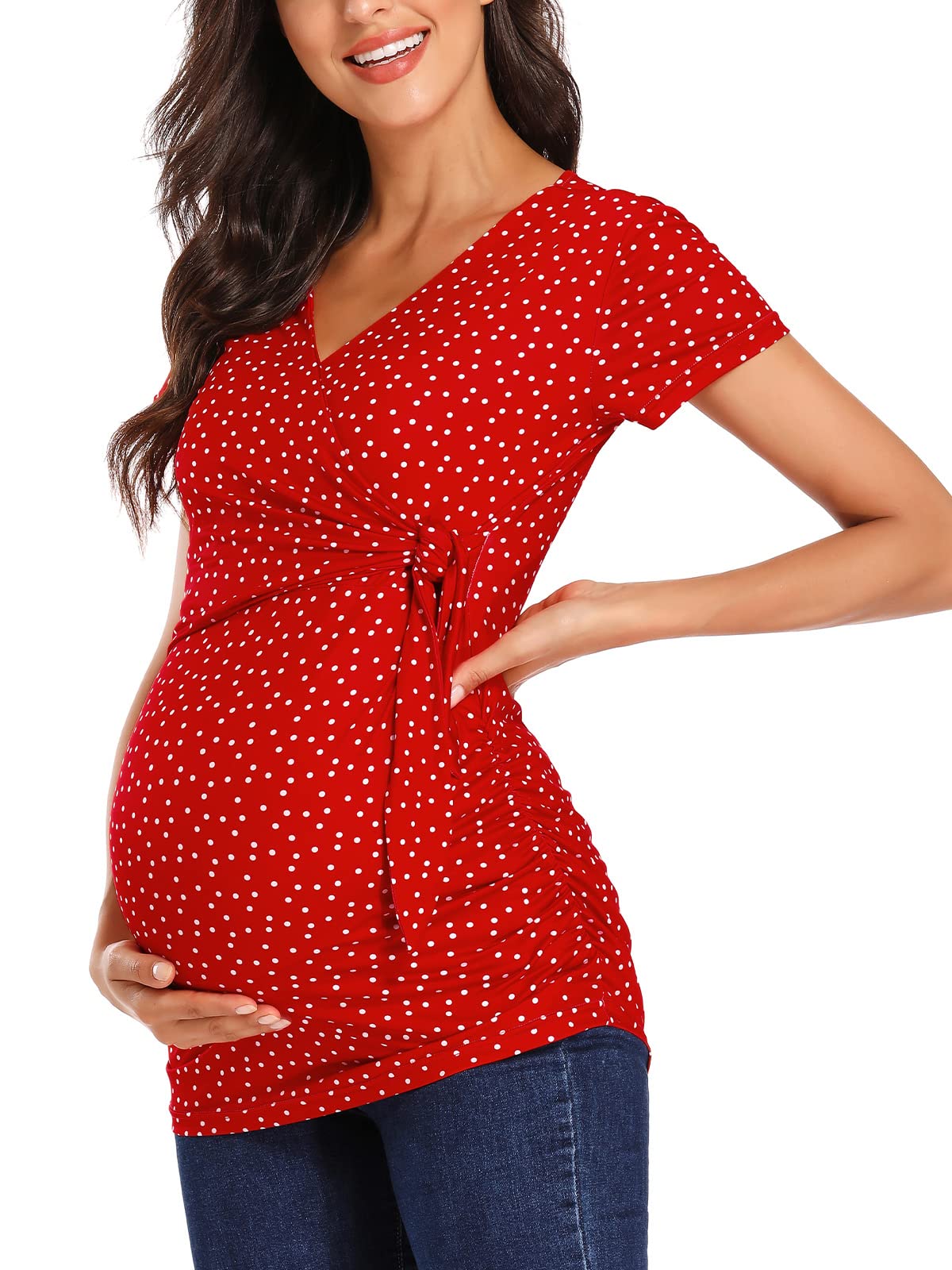 Glampunch Women's Maternity Shirts - Short & Long Sleeve Tie Front Wrap Tops for Pregnancy | Comfortable Nursing & Everyday Wear for Expecting Moms