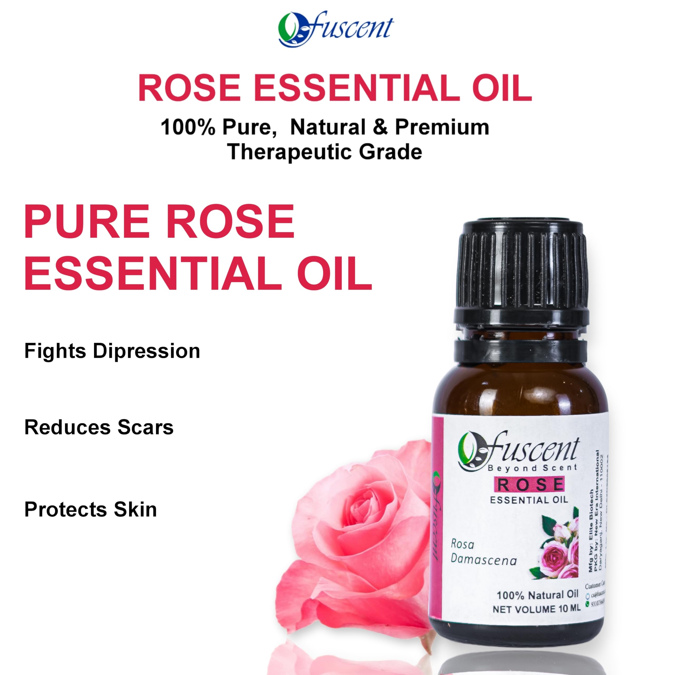 FUSCENT Premium Tea Tree & Rose Essential Oil Set (10ml x 2) - 100% Pure Organic Undiluted for Hair Care, Skin Care, Aromatherapy, Soap Making & Home Fragrance | Natural Relaxation & Wellness Essential Oils
