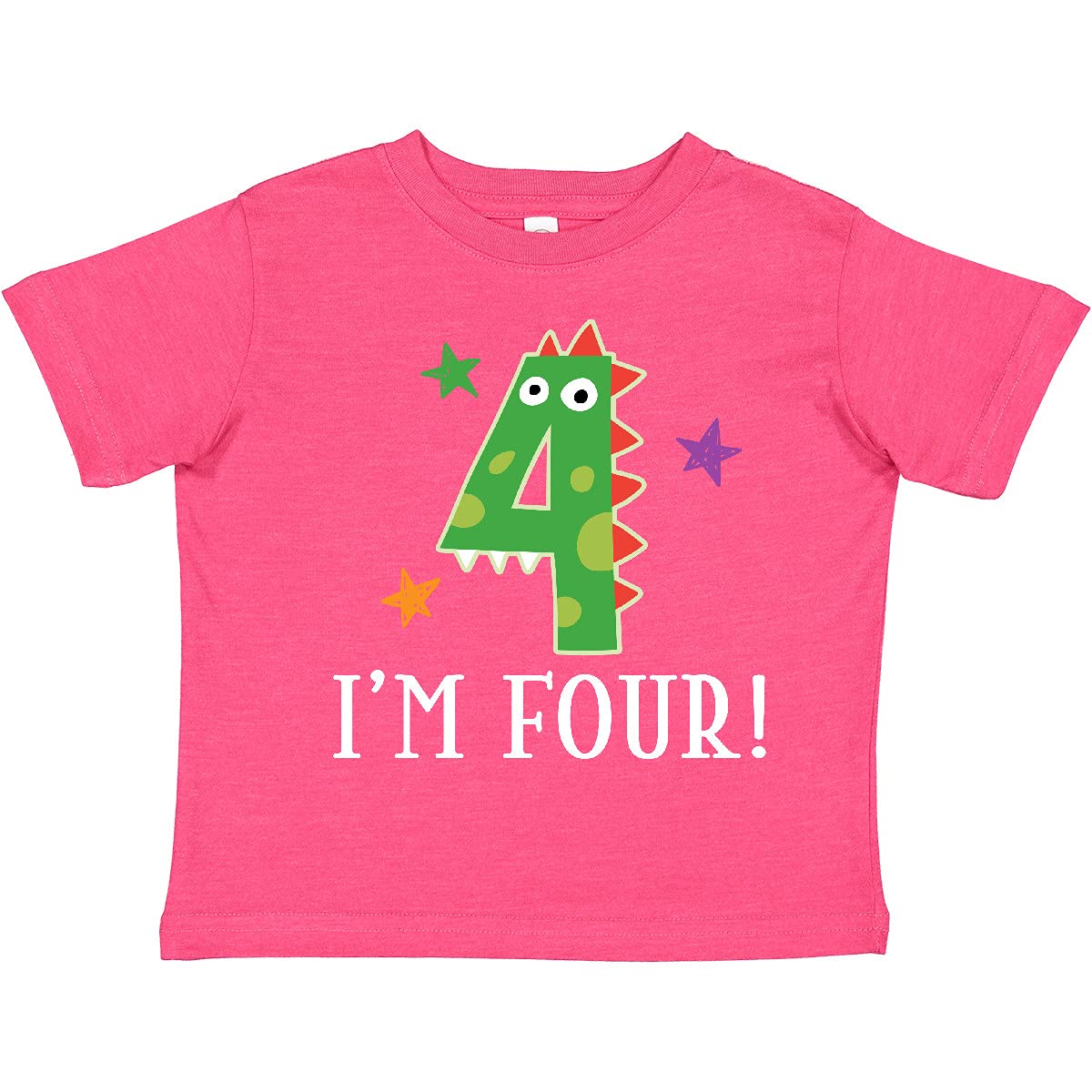 Inktastic 4th Birthday Dinosaur T-Shirt for 4 Year Old Boys & Girls - Cute Toddler Dino Graphic Tee for Birthday Parties & Playdates