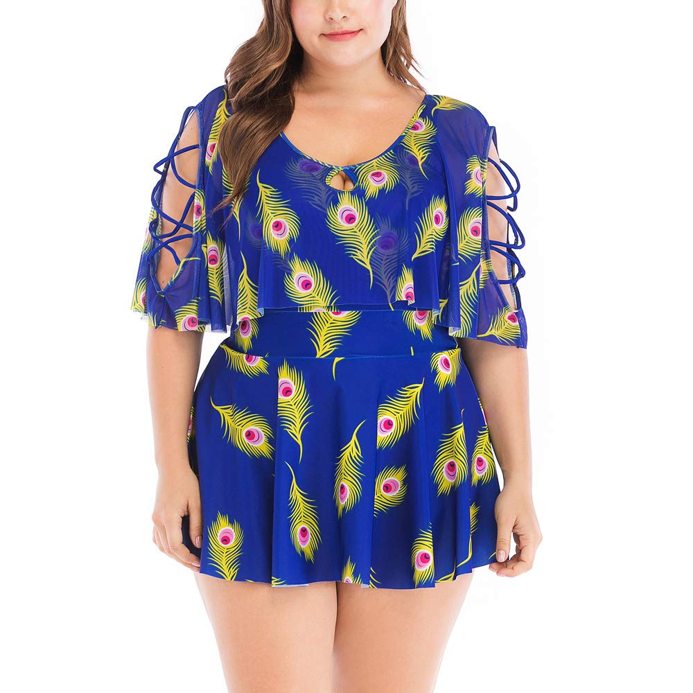Wellwits Women's Plus Size Crisscross Flutter Sleeves Cherry Print Swimdress - Flattering Swimwear for Curvy Women, Beach Vacation & Pool Party Outfit