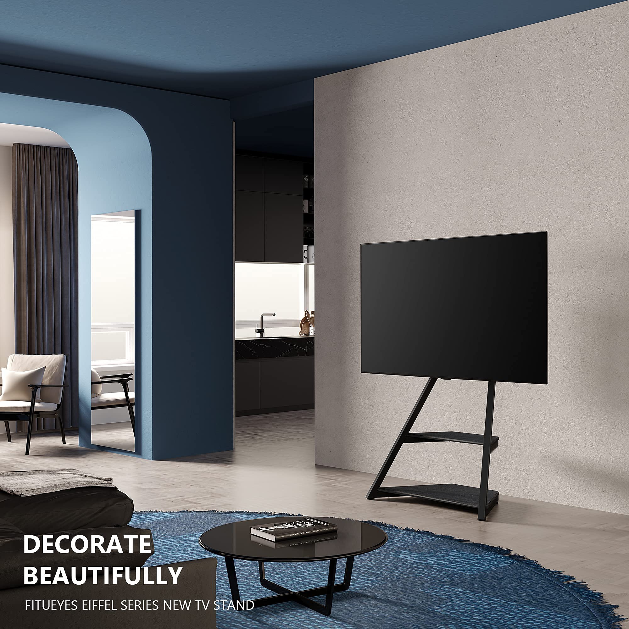 FITUEYES Universal TV Stand for 43-75 Inch TVs - Modern Swivel Tilt Floor TV Cart with Height Adjustment & Cable Management - Eiffel Series Entertainment Center for Living Room, Bedroom, Home Theater
