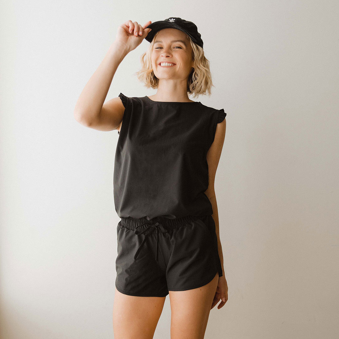 Stylish Black Romper for Women - Trendy Jumpsuit with Short Sleeves & Elastic Waist | Perfect for Summer Outfits, Beach Vacations & Casual Wear