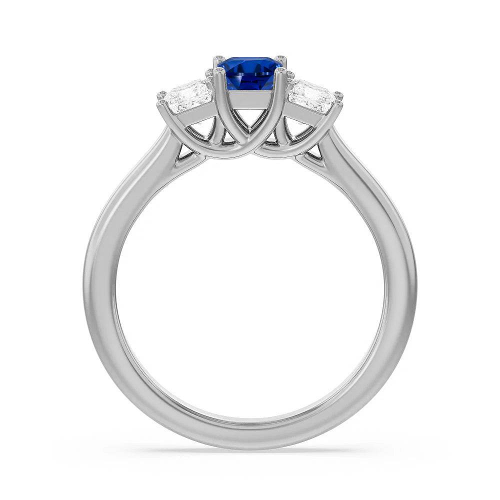 Lab Grown Sapphire & Princess Cut Diamond Three Stone Engagement Ring – Elegant Wedding Band, Anniversary Gift for Her, Perfect for Proposals & Special Occasions