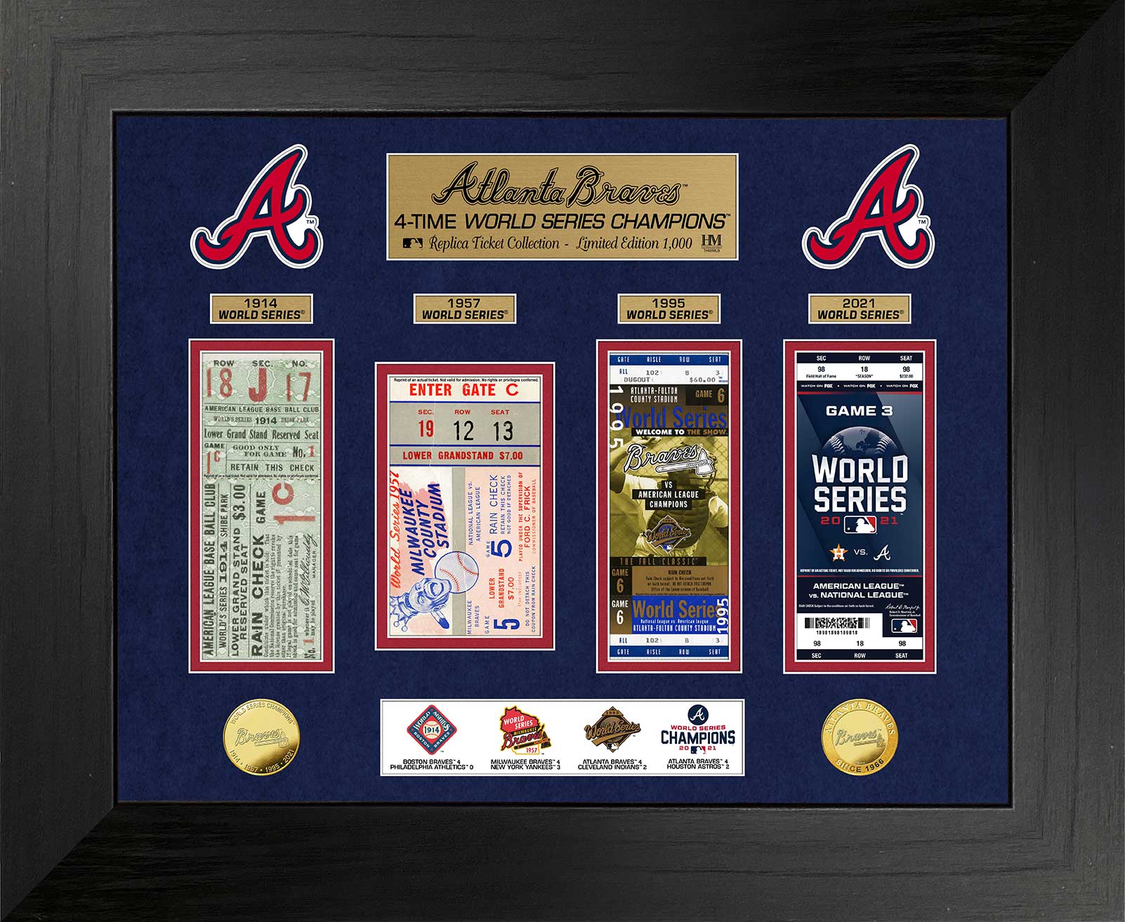 Atlanta Braves 4-Time World Series Champions Commemorative Gold Coin & Ticket Collection - Perfect for Baseball Fans, Collectors, and Sports Memorabilia Displays