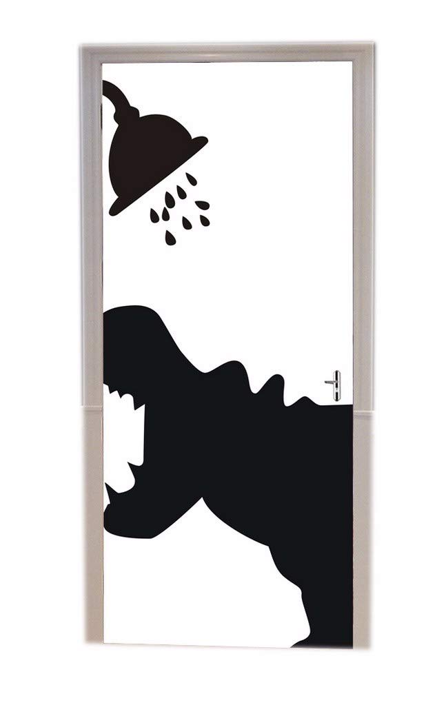Funny Hippo Taking a Shower Wall Decal - Removable Vinyl Animal Silhouette Wall Art for Kids Room, Bathroom & Nursery Decor - Black & White Cartoon Hippopotamus Wall Stickers