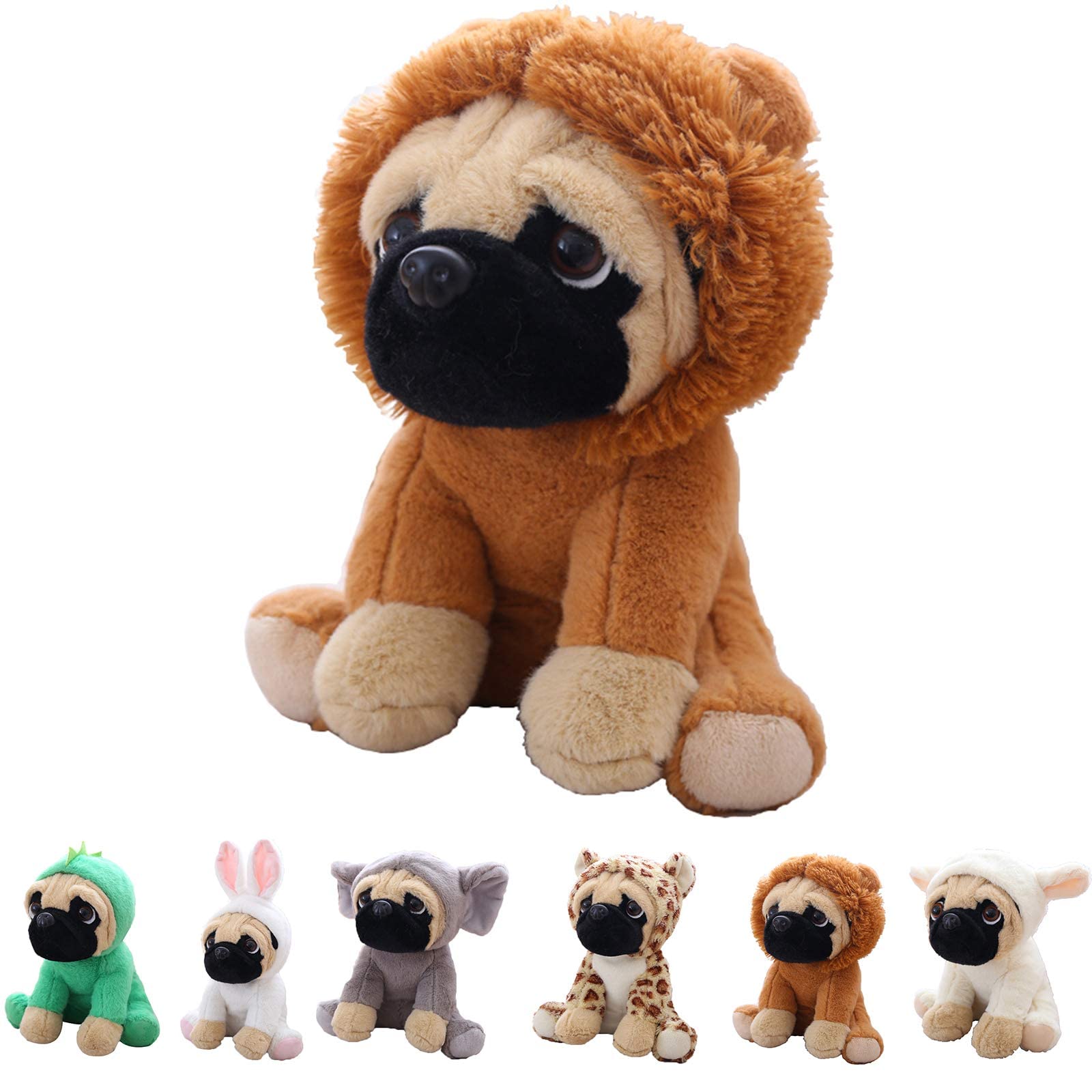 Cute Pug Dog Stuffed Animal in Lion Costume - 10 Inch Soft Plush Toy for Kids | Adorable Brown Lion Cosplay Pug Stuffed Animal | Perfect for Cuddling, Gifts, and Nursery Decor