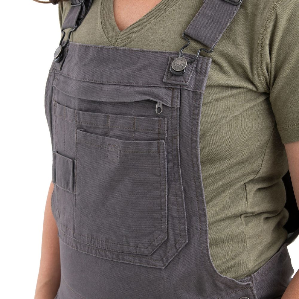 Berne Women's Flex Softstone Duck Unlined Bib Work Overalls WB922 - Titanium Grey - Durable & Comfortable for Farming, Gardening & Outdoor Work
