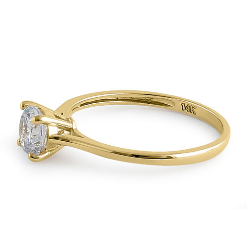 14K Yellow Gold Round Solitaire Cubic Zirconia Ring for Women - Elegant CZ Engagement & Wedding Band - Perfect for Proposals, Anniversaries, and Special Occasions