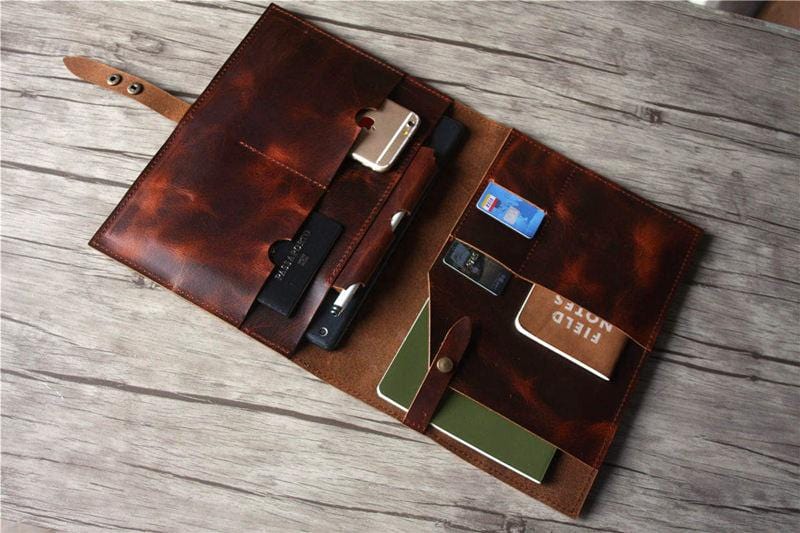 Premium Personalized Leather Portfolio for Business Professionals - Elegant Coffee Brown Executive Organizer for Meetings & Office Use