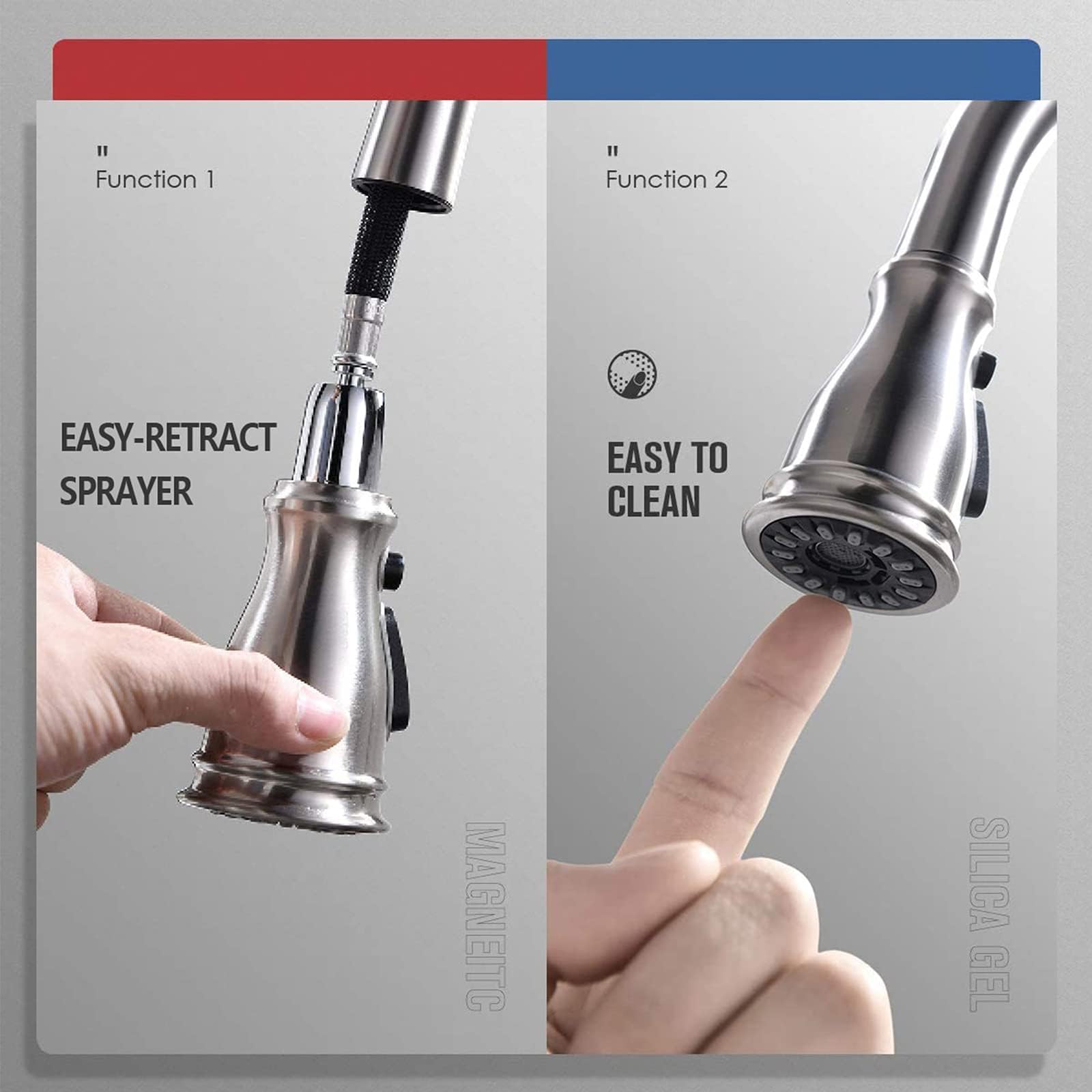 APPASO Brushed Nickel 3-Hole Kitchen Faucet with Pull Down Sprayer - High Arc Stainless Steel Sink Faucet with Soap Dispenser & Separate Handle - Perfect for Modern Kitchens & Restaurant Prep Stations