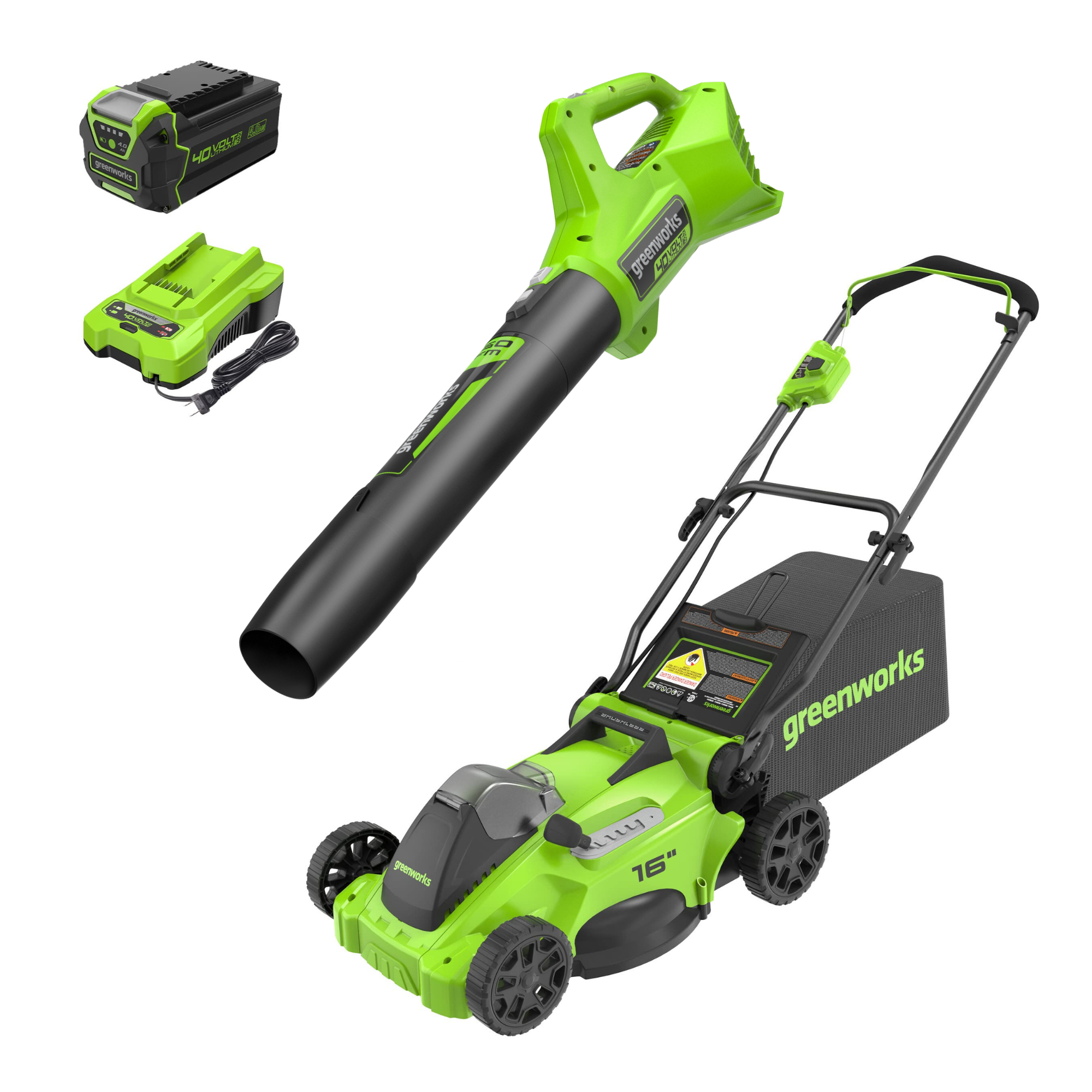 40V 16-Inch Brushless Cordless Lawn Mower & 350 CFM Leaf Blower Combo Kit with 4.0Ah Battery & Fast Charger - Perfect for Medium to Large Yards, Landscaping, and Quick Lawn Maintenance