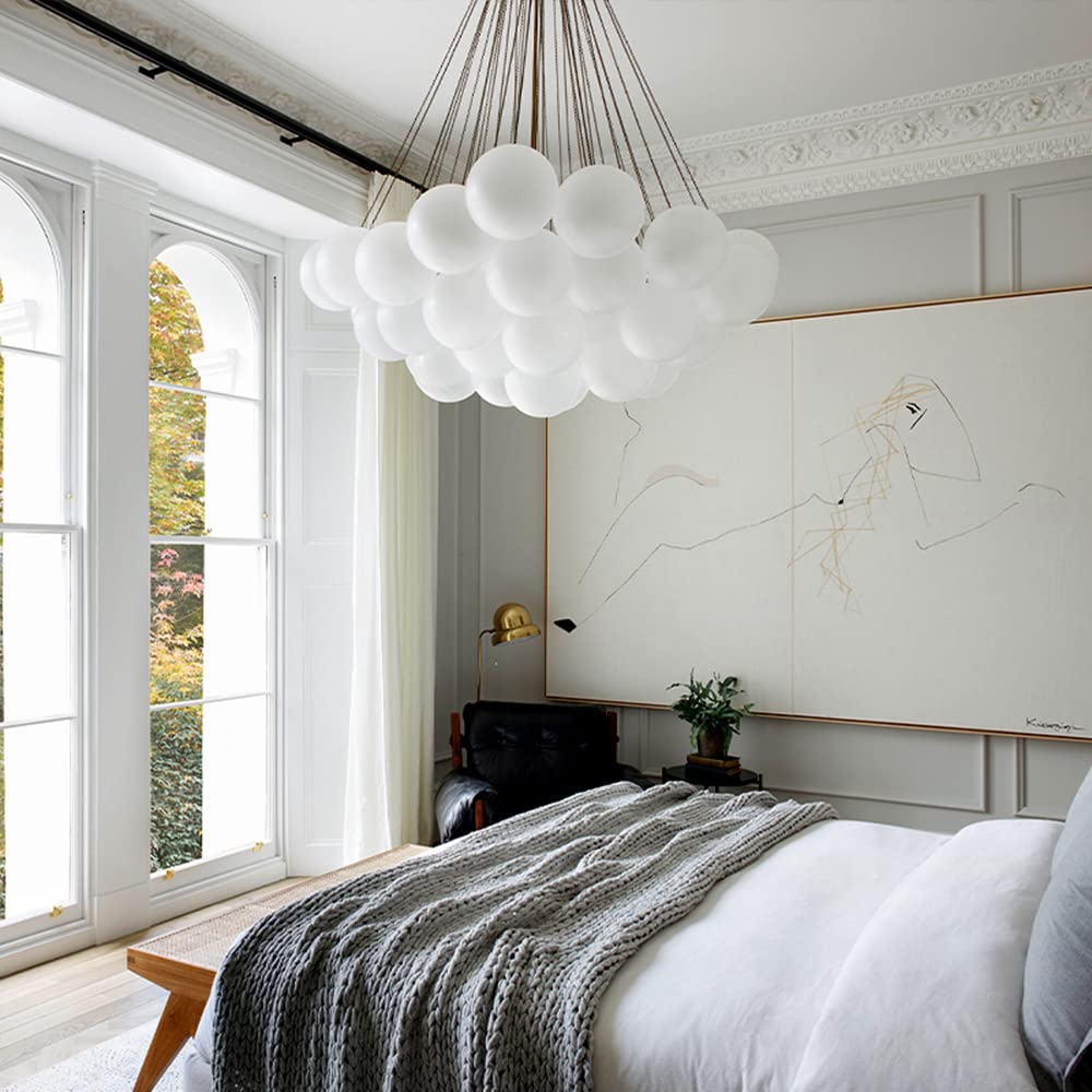 Black Frosted Glass Bubbles Ball Chandelier - Elegant Ceiling Pendant Light for Hallway, Bedroom & Living Room | DIY Hanging Light Fixture for Modern Home Decor, Wedding & Dining Room Ambience