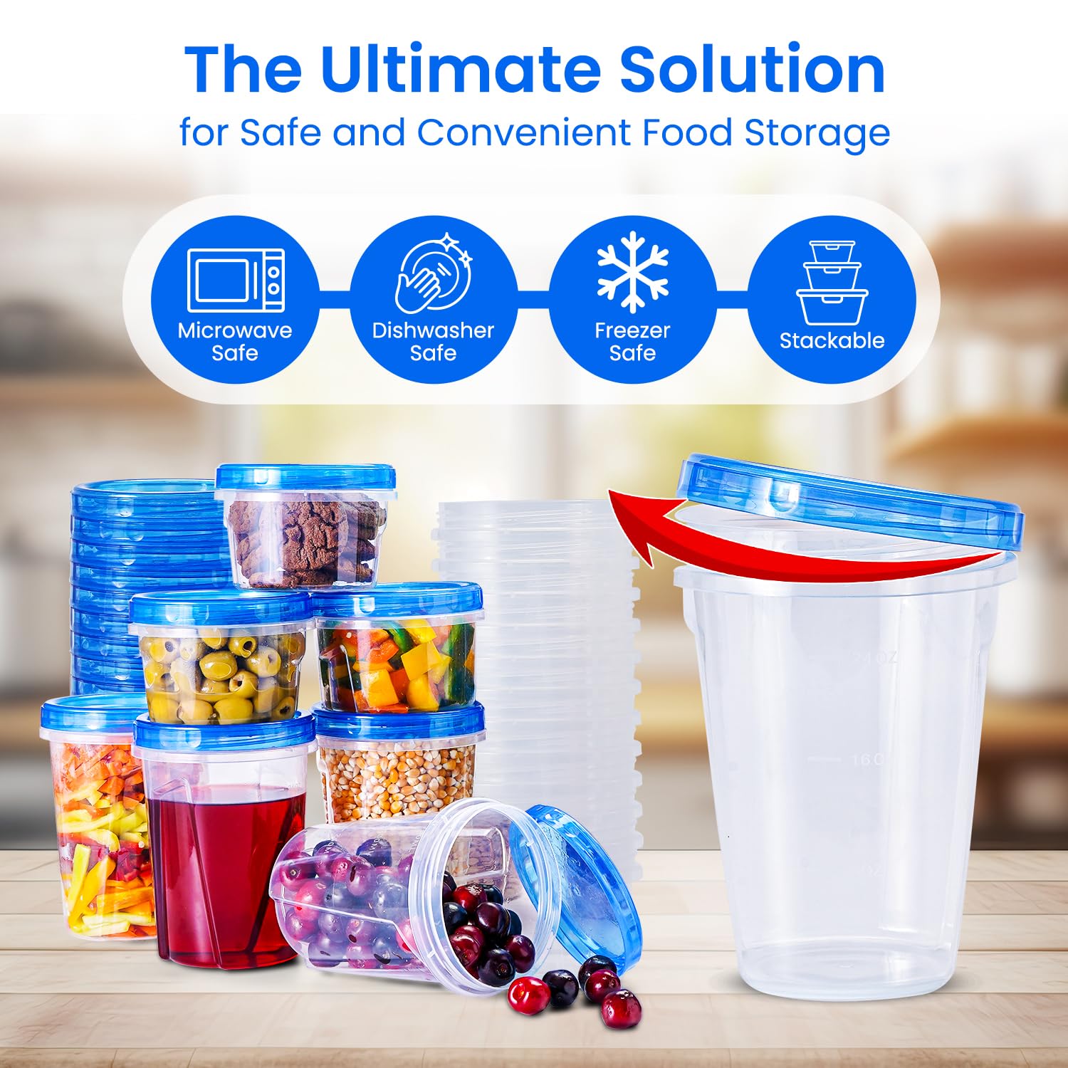 48-Piece Freezer Storage Containers Set with Twist-Top Lids (32oz & 16oz) - BPA-Free Plastic Meal Prep Containers with Secure Screw Lids - Perfect for Soup Storage, Meal Prepping, Lunch Box & Gym Food Organization
