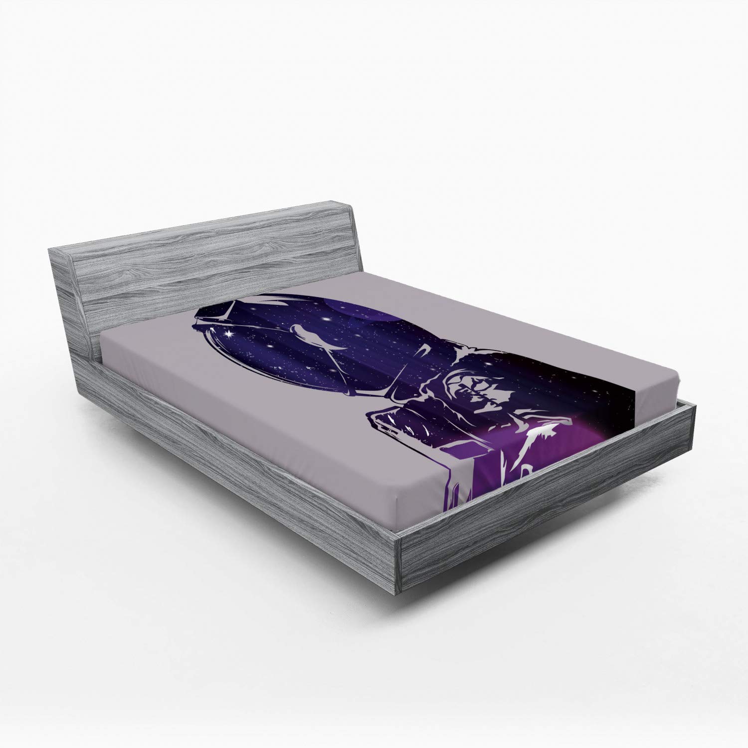 Ambesonne Outer Space Fitted Sheet - Astronaut & Star Cluster Celestial Design, Deep Pocket Full Size Bed Sheet with All-Around Elastic, Pink & Purple Galaxy Print | Perfect for Kids Rooms, Space Themed Bedrooms & Sci-Fi Decor