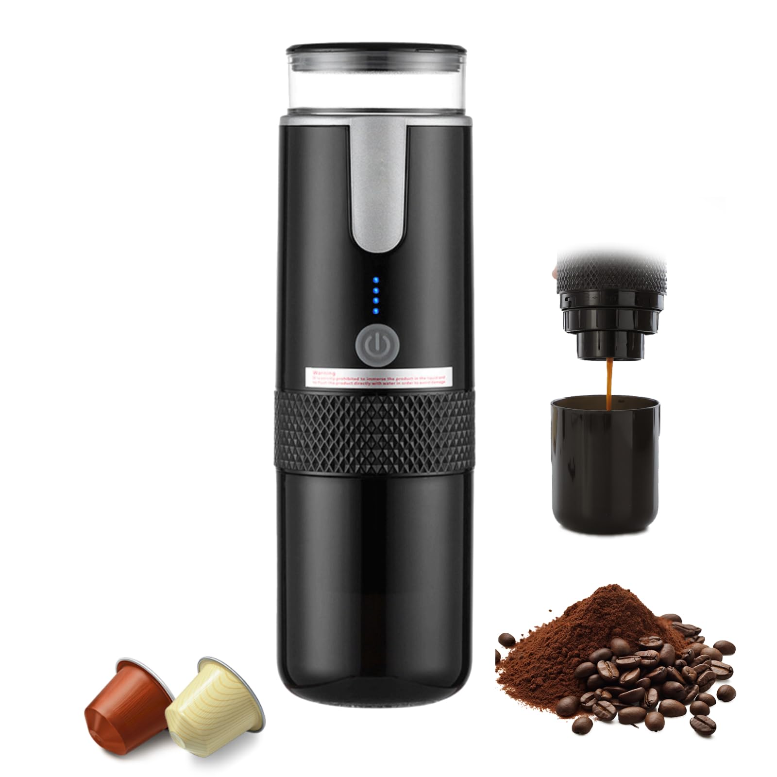 Portable Electric Coffee Maker - Mini Handheld Cordless Espresso Machine with USB Type C Rechargeable 1200mAh Battery | Perfect for Travel, Camping, Road Trips, Home & Office Use