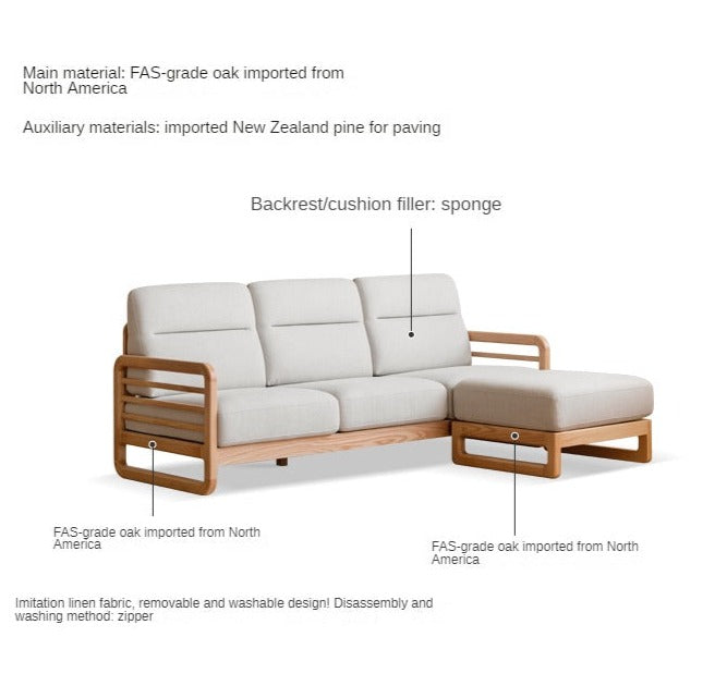 Oak Wood Fabric Sofa with String Style Backrest - Modern Living Room Furniture for Comfortable Home Decor