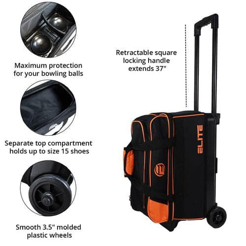 Premium Double Roller Bowling Bag for Men & Women - Durable Orange Bowling Ball Carrier with Wheels - Perfect for League Play, Tournaments & Practice Sessions