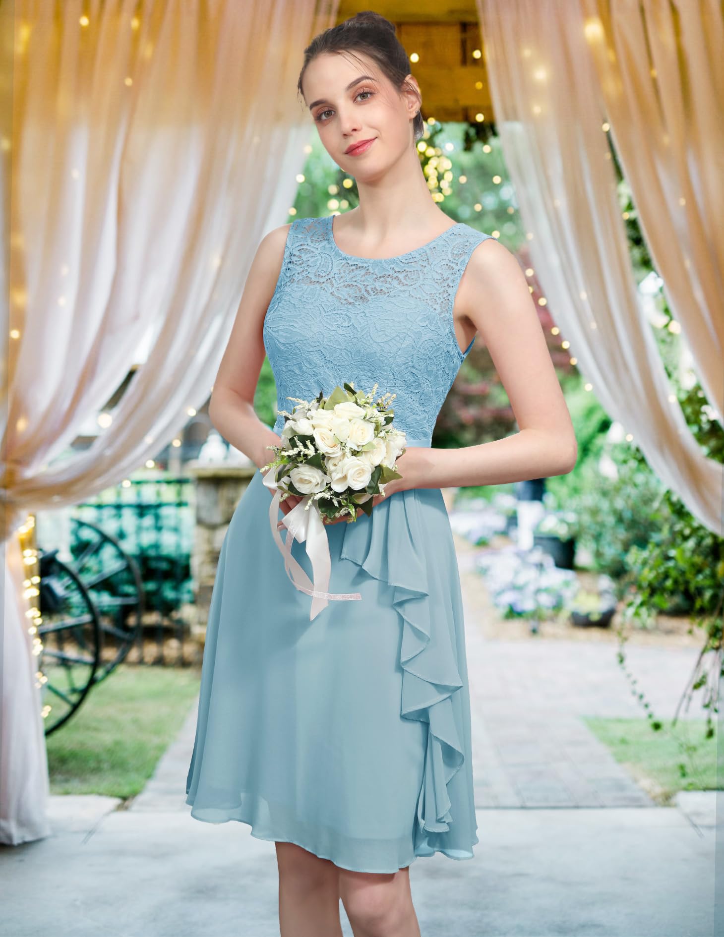 BeryLove Women's Cocktail Dress for Prom Wedding Guest Short Bridesmaid - Sleeveless Lace Formal Dress with Ruffle Hem | Perfect for Evening Parties, Cocktail Events & Special Occasions