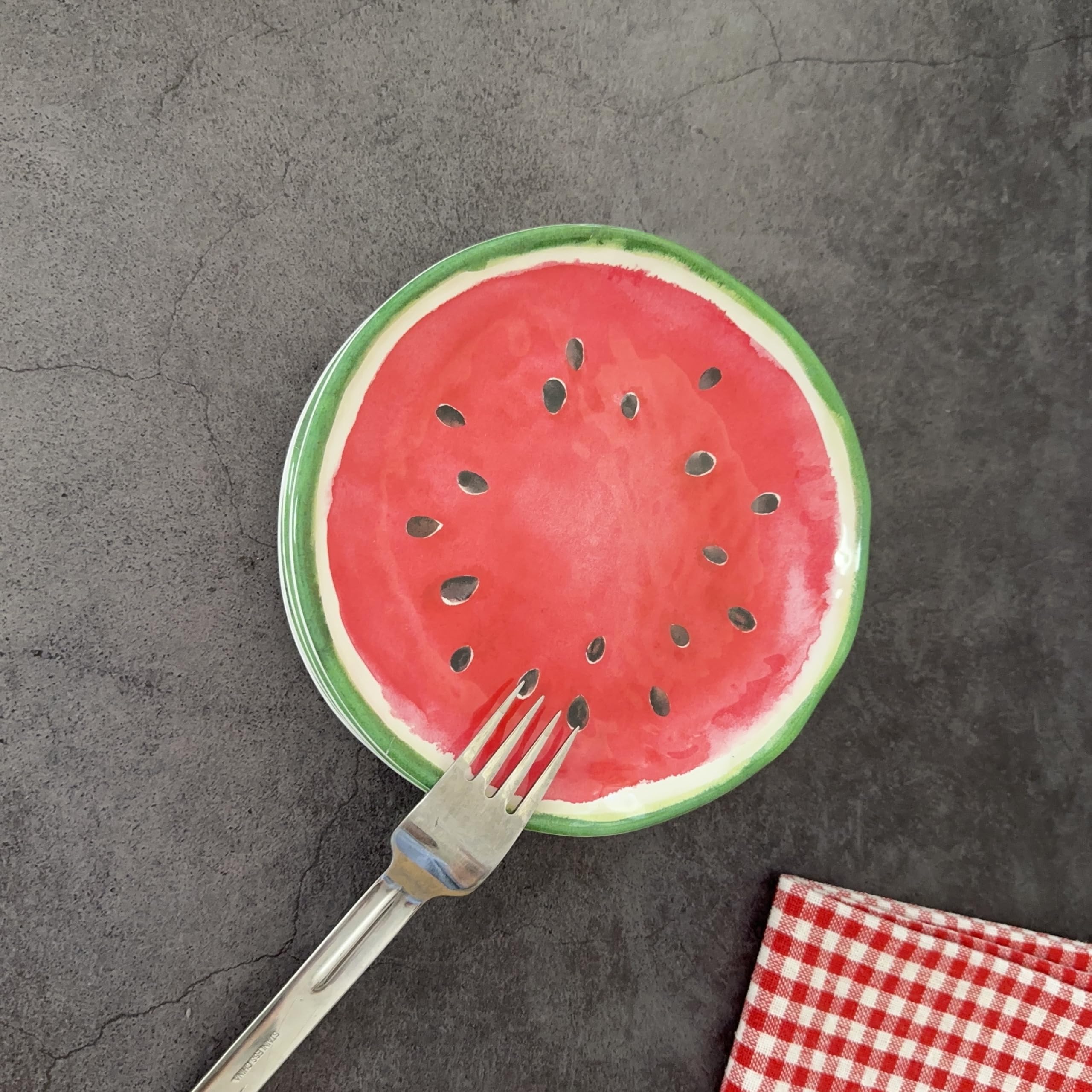 UPware Watermelon Melamine Round Dessert Plates 6 Inch - Set of 4 Small Serving Plates for Appetizers, Snacks & Side Dishes - Durable & Lightweight Red Melamine Plates Perfect for Picnics, BBQs, Parties & Outdoor Dining