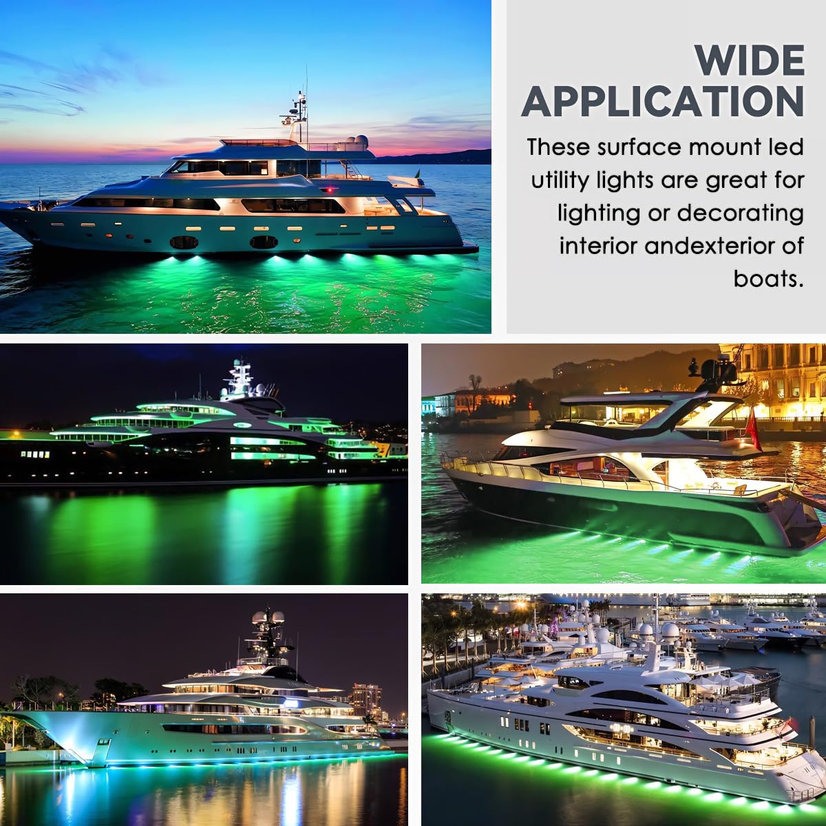 10PCS Green 12V Marine Boat Lights - Waterproof Cockpit Navigation & Deck Courtesy Lighting for Yacht, Fishing Boat, Sailboat, Kayak, Pontoon - Perfect for Night Cruising & Water Safety