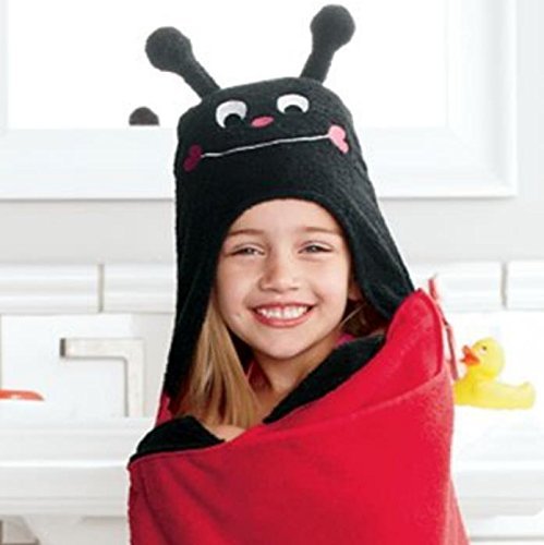 Jumping Beans Kids Hooded Bath Towel Wrap - Super Soft Absorbent Baby & Toddler Bathrobe with Fun Animal Ears (Red - Luvebug) for Post-Bath, Swimming & Beach Time