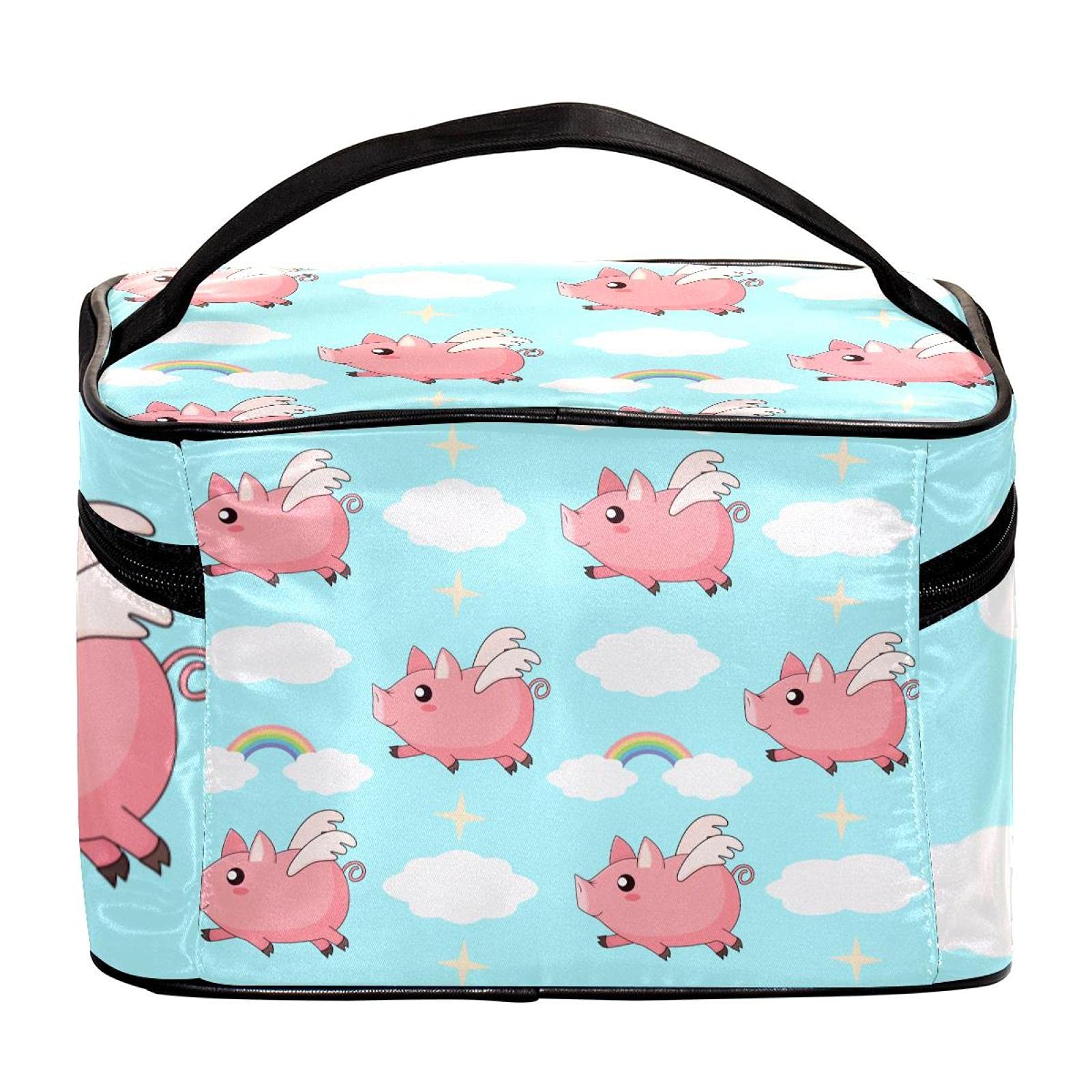 Funny Flying Swing Pig & Rainbow Travel Makeup Bag - Large Cosmetic Organizer with Zipper for Women & Girls | Perfect for Travel, Gym & Daily Use