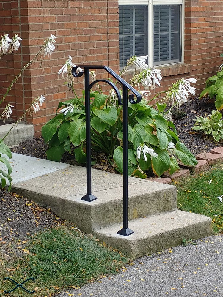 Iron X Handrail Arch #1 for Concrete Steps - Heavy Duty Steel Handrail Support - Perfect for Outdoor Stairs, Steps, and Entryways - Ideal for Home Safety and ADA Compliance