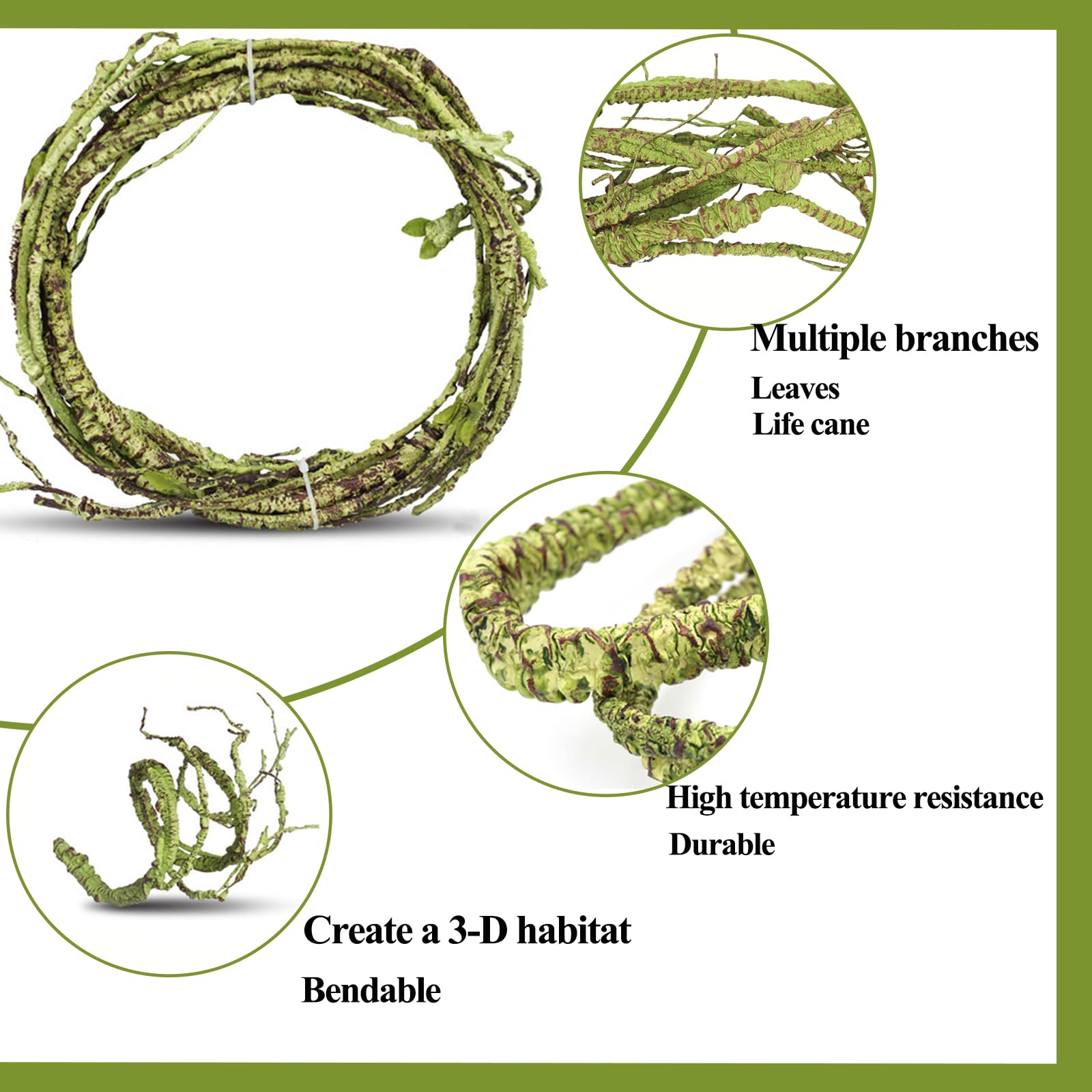 HERCOCCI Artificial Reptile Plants - Terrarium Hanging Vines & Climbing Plants for Leopard Gecko, Bearded Dragon, Snake & Chameleon Habitats - Natural-Looking Tank Decor & Hide Accessories - Perfect for Jungle-Themed Vivariums & Reptile Enclosures