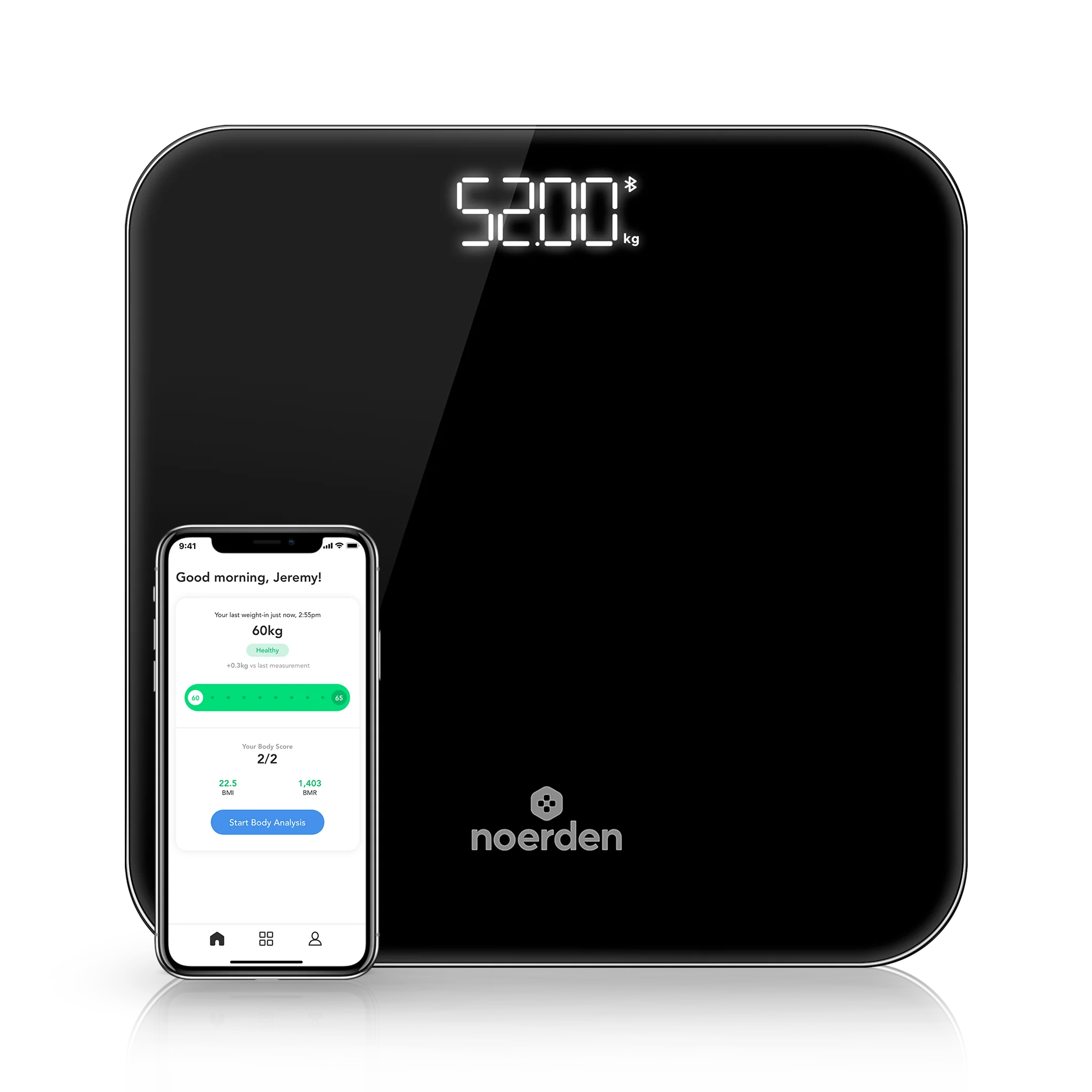 Noerden BIMI Smart Body Scale - Digital Bluetooth Bathroom Scale with BMI Tracking, Weight Management & Health App Sync for Home Fitness & Wellness