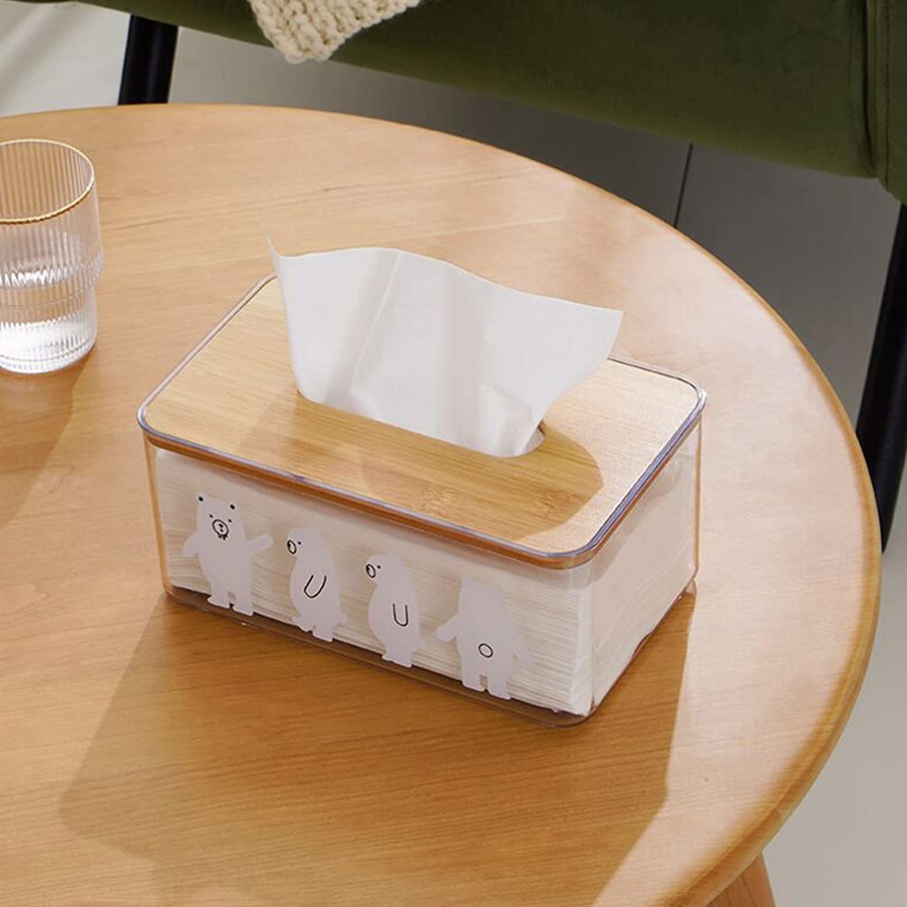 Hemoton Wooden Tissue Holder Box - 1pc Desktop Napkin & Paper Towel Storage Organizer for Bathroom, Kitchen, Office - Nordic Style Home Decor with Pump Dispenser - Perfect for Toilet Paper, Hand Towels & Pet Tissue Storage