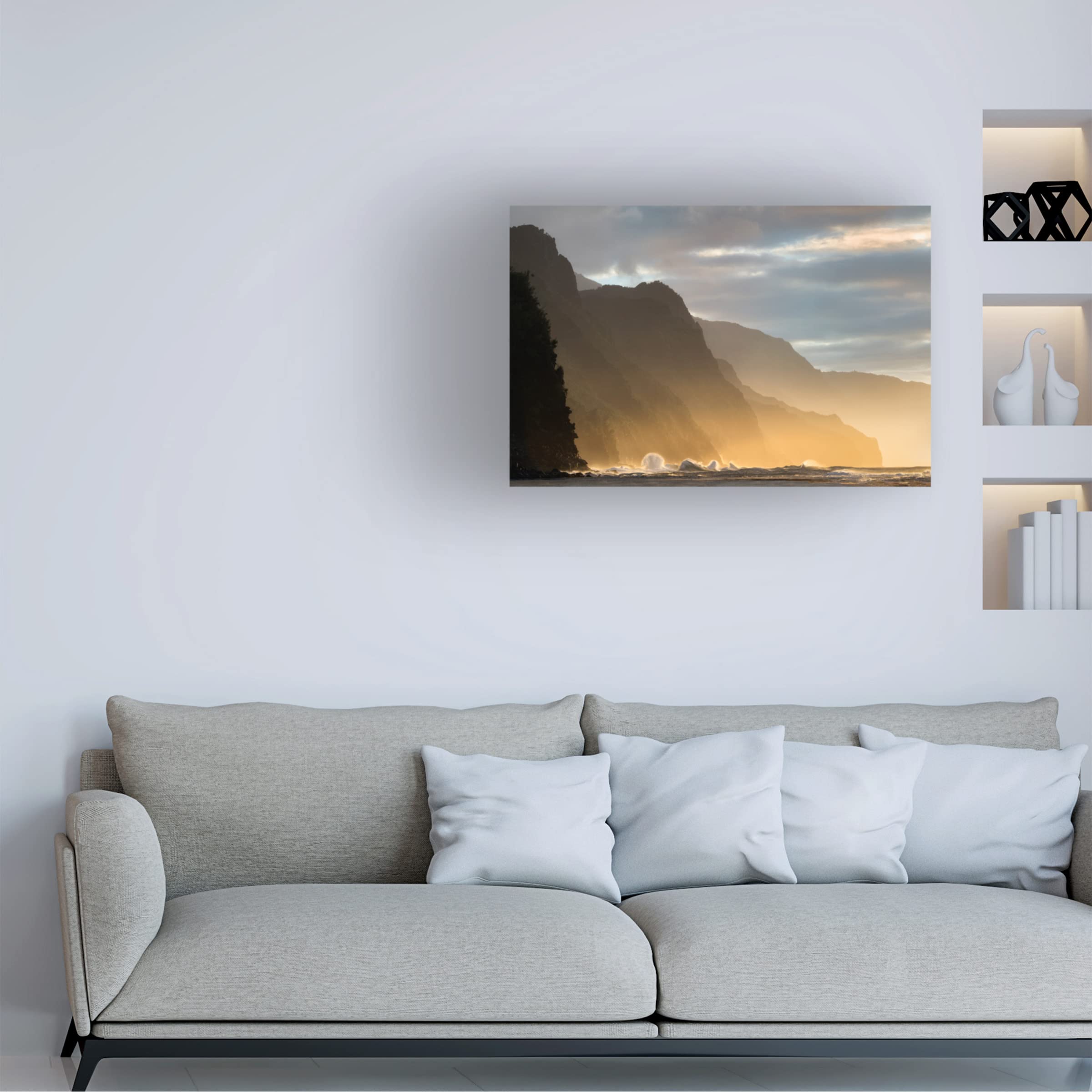 Dennis Frates Rocky Coast At Dusk 1 Canvas Wall Art Print - Coastal Landscape Painting for Living Room, Bedroom & Office Decor