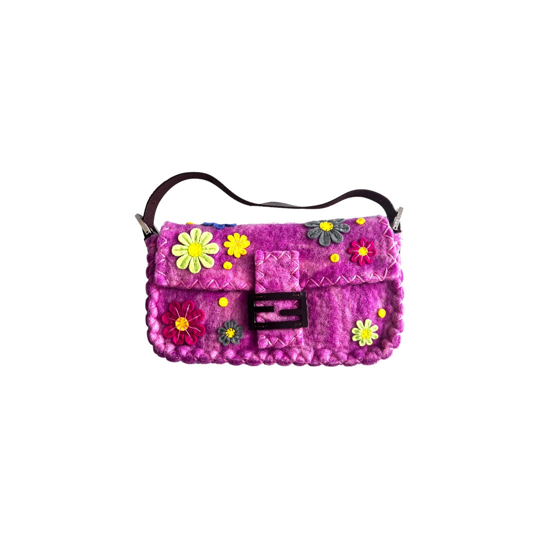 Vintage Fendi Floral Wool Baguette Bag - Stylish Crossbody Purse for Women, Perfect for Date Night & Evening Events