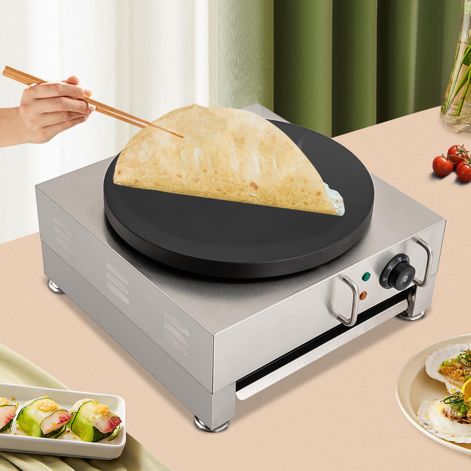 16-Inch Electric Crepe Maker & Pancake Griddle - Commercial Non-Stick Stainless Steel Baking Machine (122-572°F) for Restaurants, Dessert Shops, Snack Bars - Perfect for Crepes, Pancakes, Waffles and Breakfast Cooking