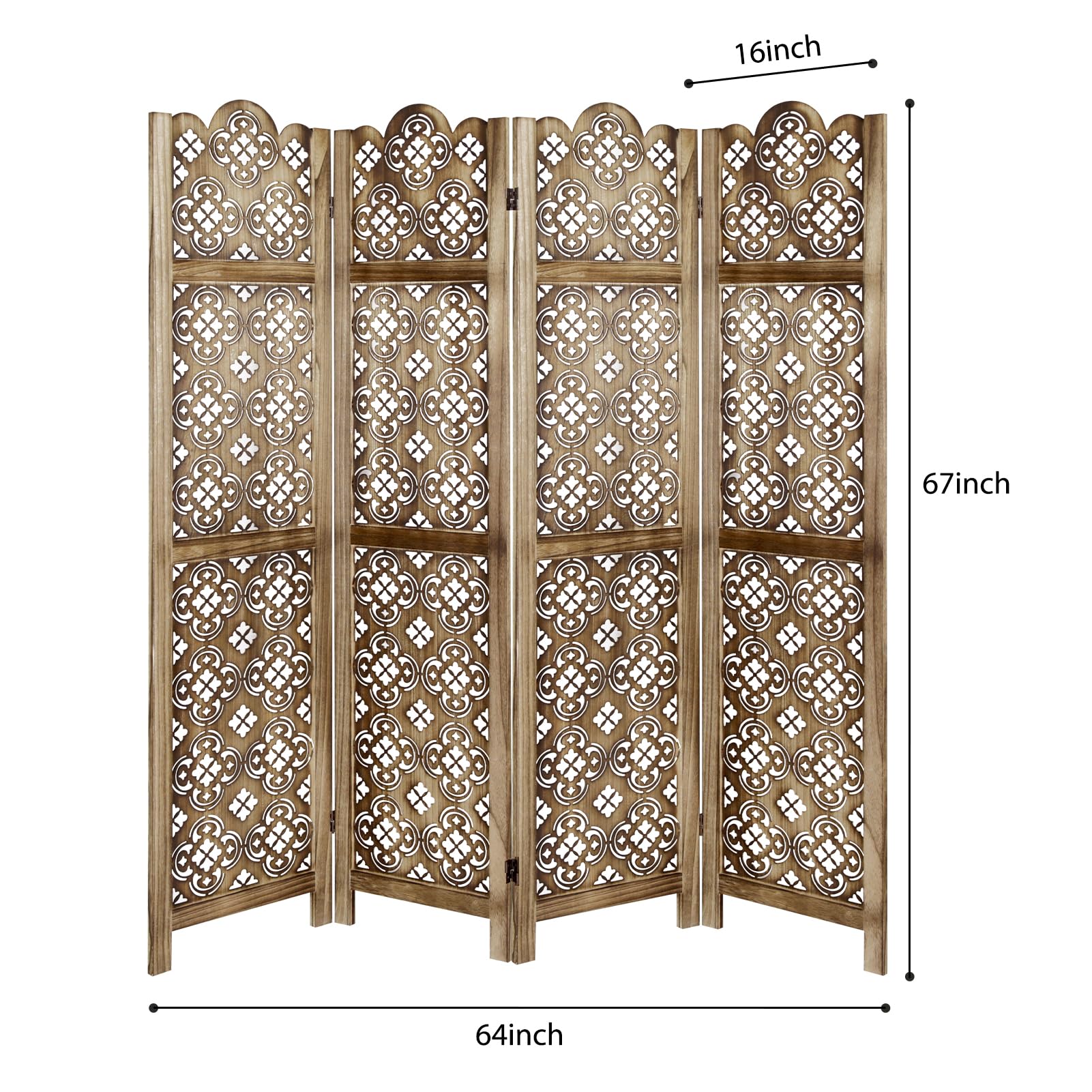 ECOMEX 5.6Ft Wooden Room Divider with 4 Panel Cutout Design - Fully Assembled Folding Screen for Home, Office, Restaurant & Bedroom - Natural Brown Wall Partition for Privacy & Space Decoration