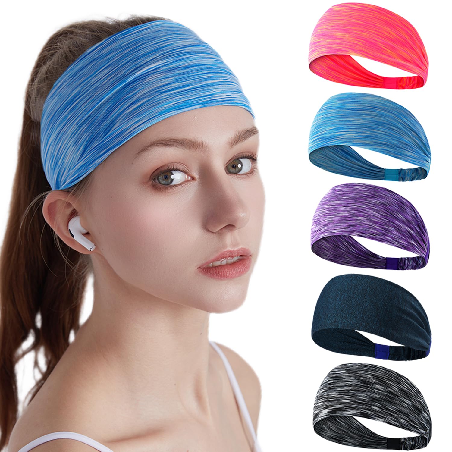 Non-Slip Women's Workout Headbands – 5 Pack Moisture-Wicking Yoga & Running Sweatbands for Athletic Exercise & Fitness | Perfect for Gym, Sports & Active Lifestyles