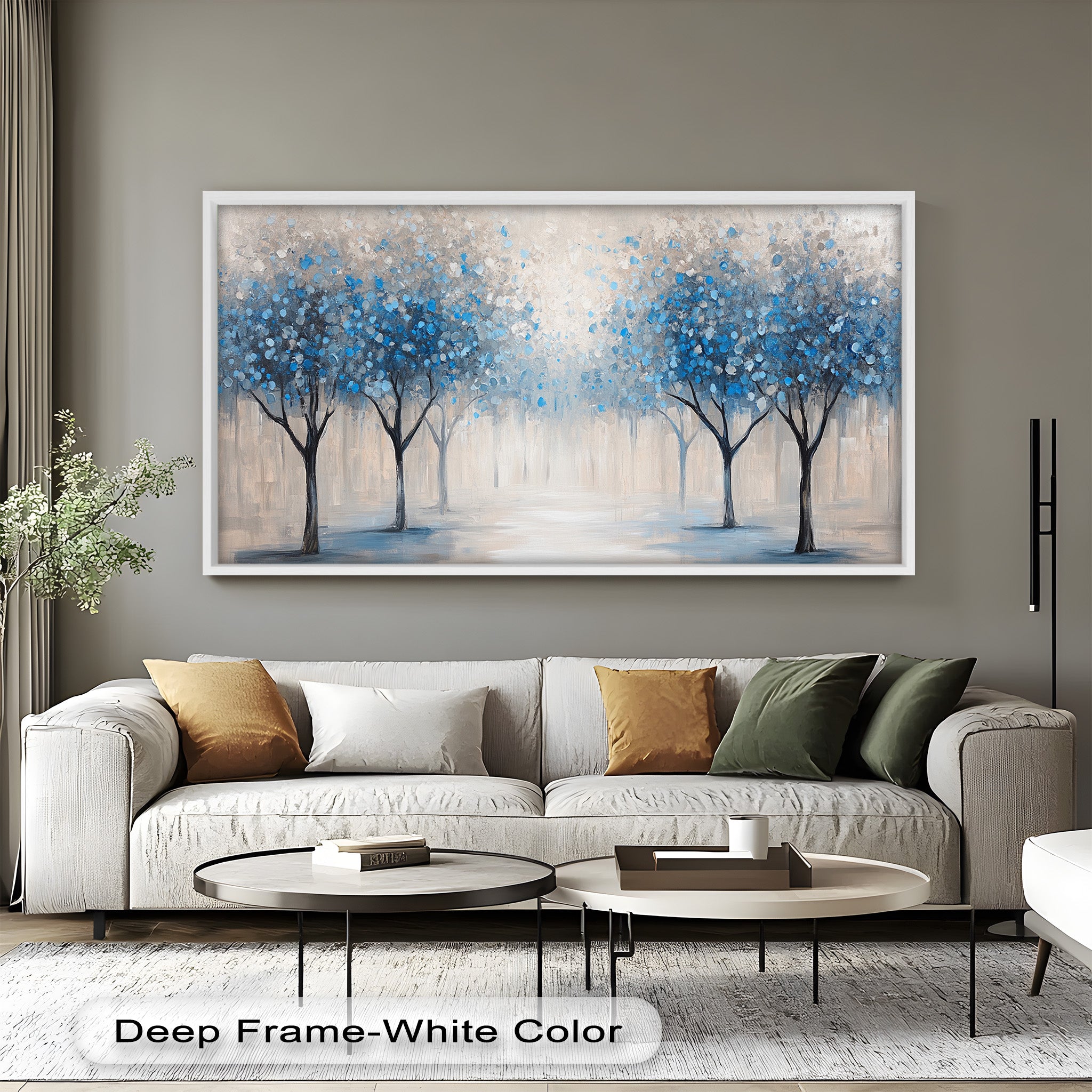 Blue Blossom Trees Wall Art - Floral Oil Painting Canvas Print for Living Room, Bedroom & Office Decor | Nature Inspired Home Decor