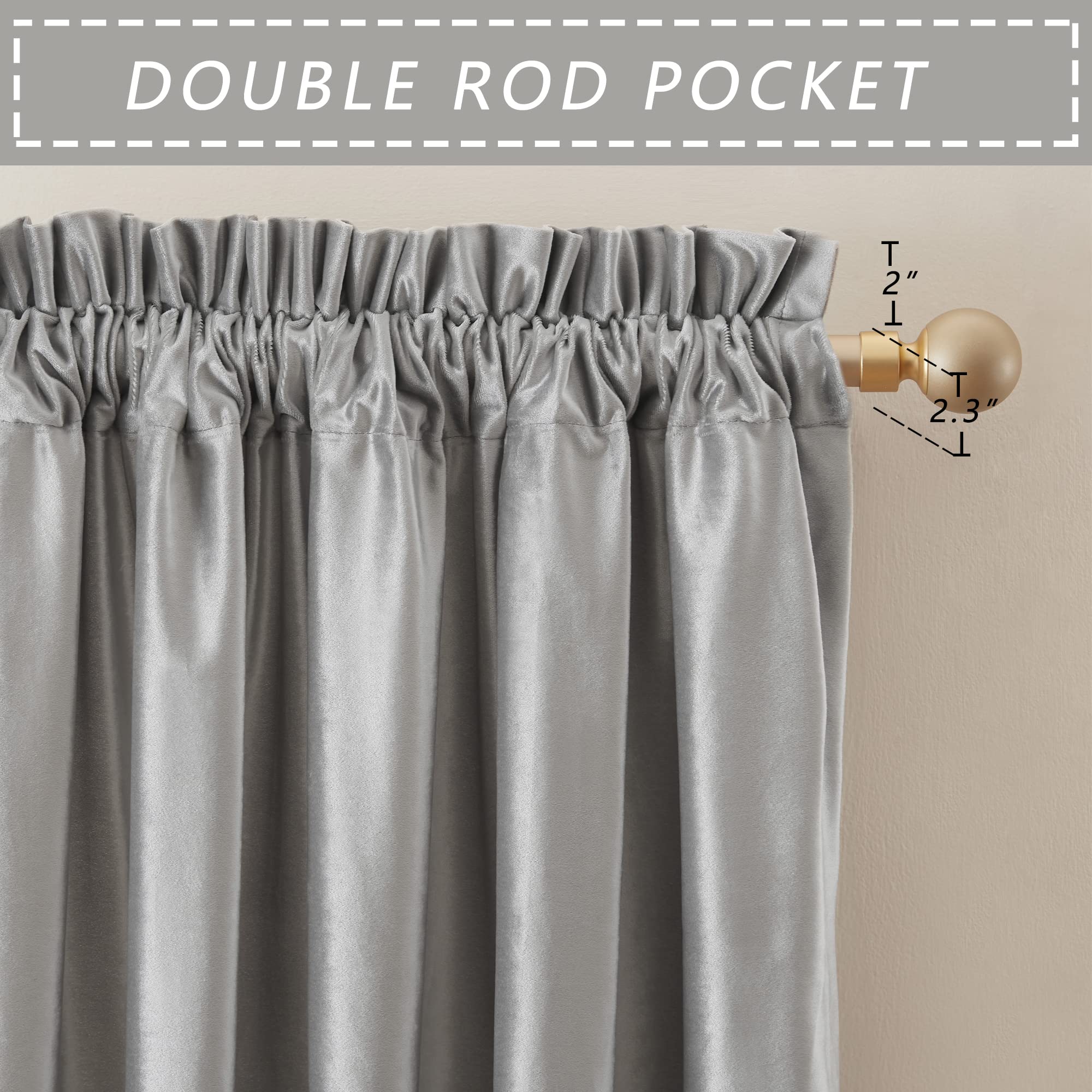 PRIMROSE 84 Inch Silver Velvet Blackout Curtains - Set of 2 Panels with Rod Pocket for Living Room & Bedroom | Thermal Insulated Window Drapes for Light Blocking, Noise Reduction & Home Decor | Perfect for Night Shift Workers, Light Sleepers & Home Theater Setup