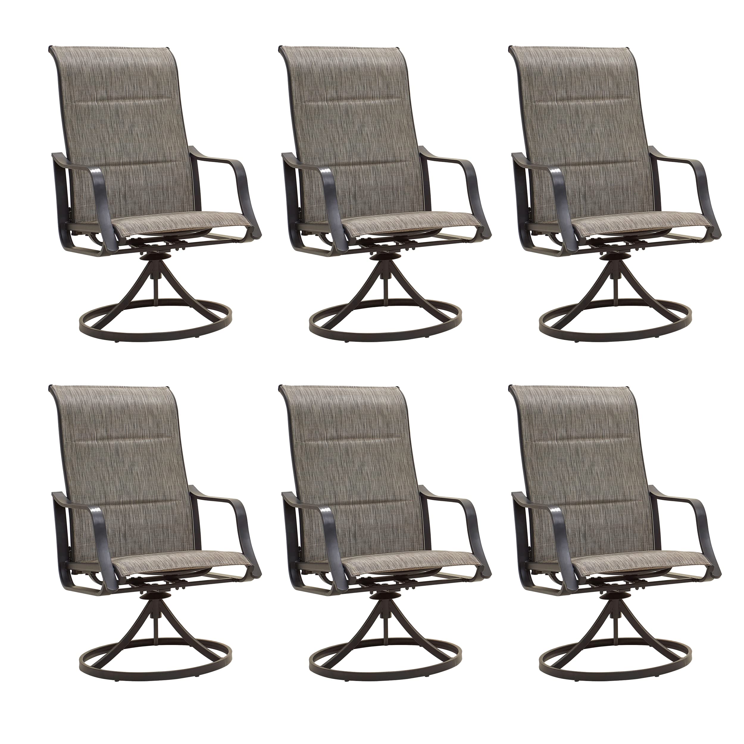 LOKATSE HOME 6-Piece Patio Dining Swivel Chair Set - Outdoor Bistro Furniture for Backyard, Deck, Garden, Porch & Yard - Weather-Resistant Grey Chairs for Entertaining & Relaxation