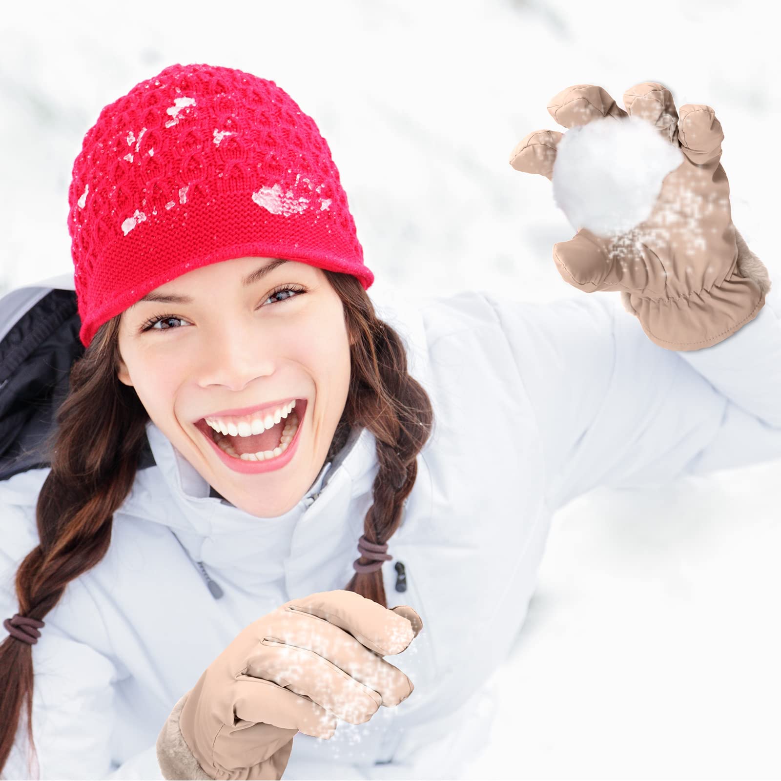 Eurzom Women's Waterproof Touchscreen Ski Gloves - 2 Pairs Winter Snowboarding Gloves Windproof Thermal for Skiing, Snowboarding & Outdoor Activities