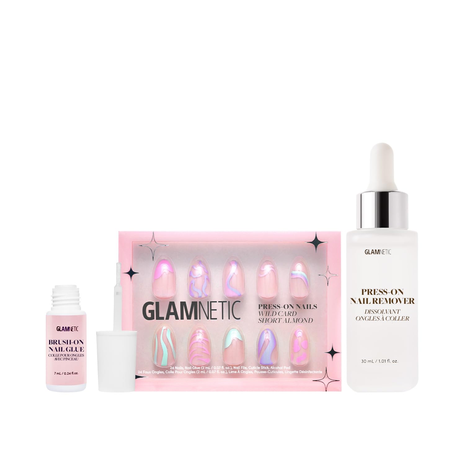Glamnetic UltraPress Press-On Nails - Opaque UV Finish with Brush-On Glue & Easy Removal | Short Pointed Almond Shape, Reusable Fake Nails | 12 Sizes (24 Nails) | Perfect for Parties, Weddings & Everyday Wear