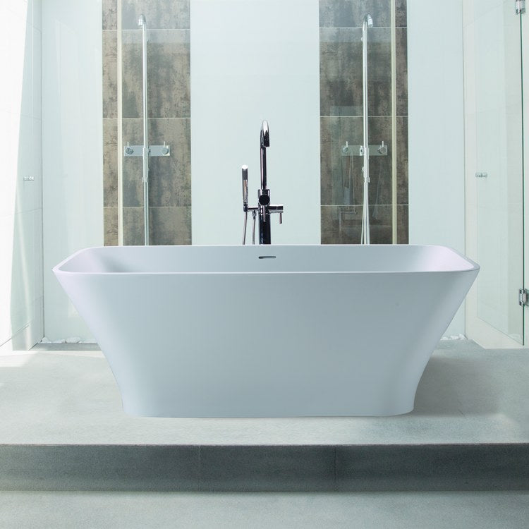 Air Tub Addison 66 x 35 Inch Freestanding/Undermount White Matte Rectangular Sculpture Stone Bathtub - 110 Gallon Capacity, 22 Inch Depth - Perfect for Luxury Bathrooms & Spa Relaxation