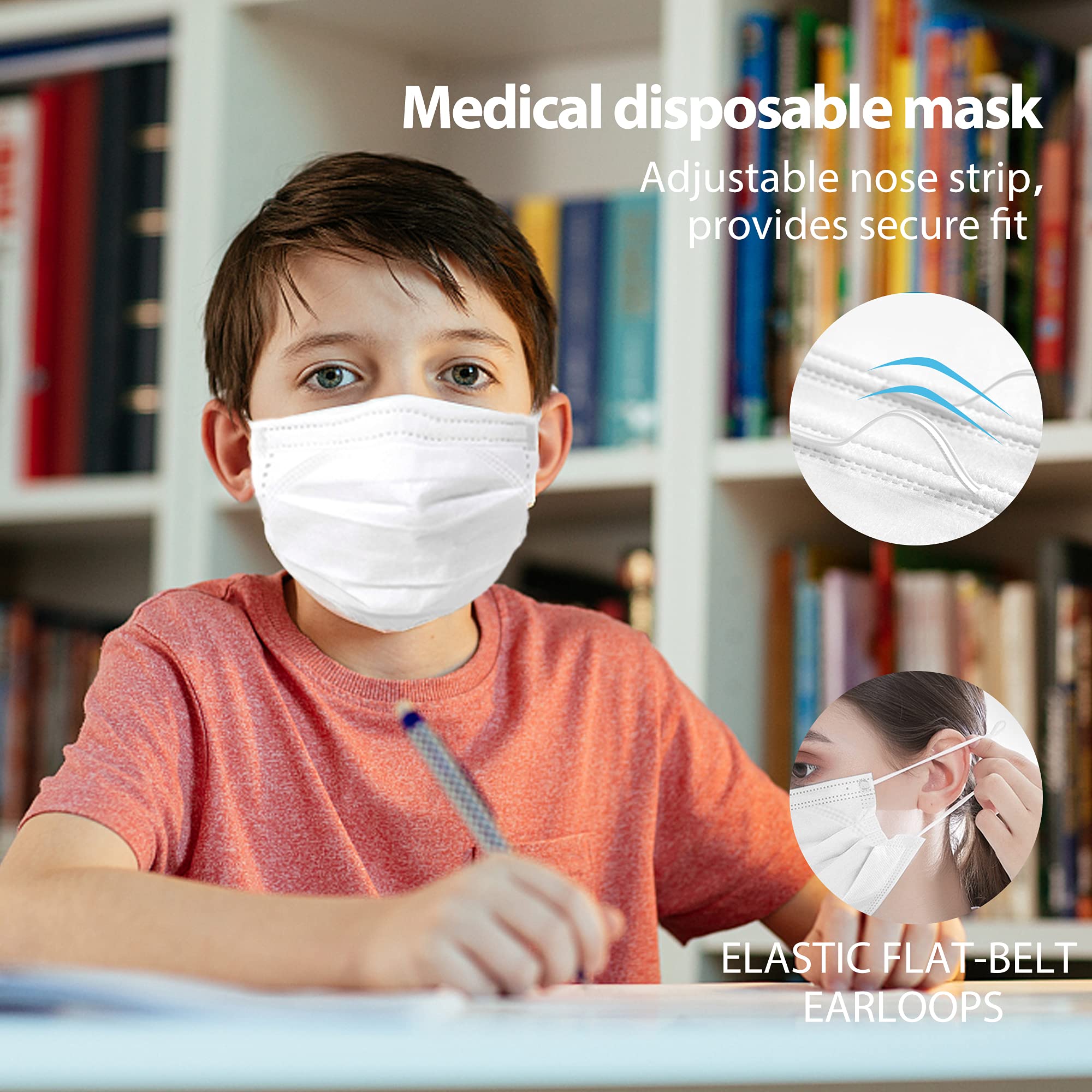 SKYPRO 50PCS ASTM Level 1 Disposable Face Masks for Kids - 3-Ply Medical Grade Protective PPE (White/Blue, Pack of 5) - Ideal for School, Travel & Daily Protection