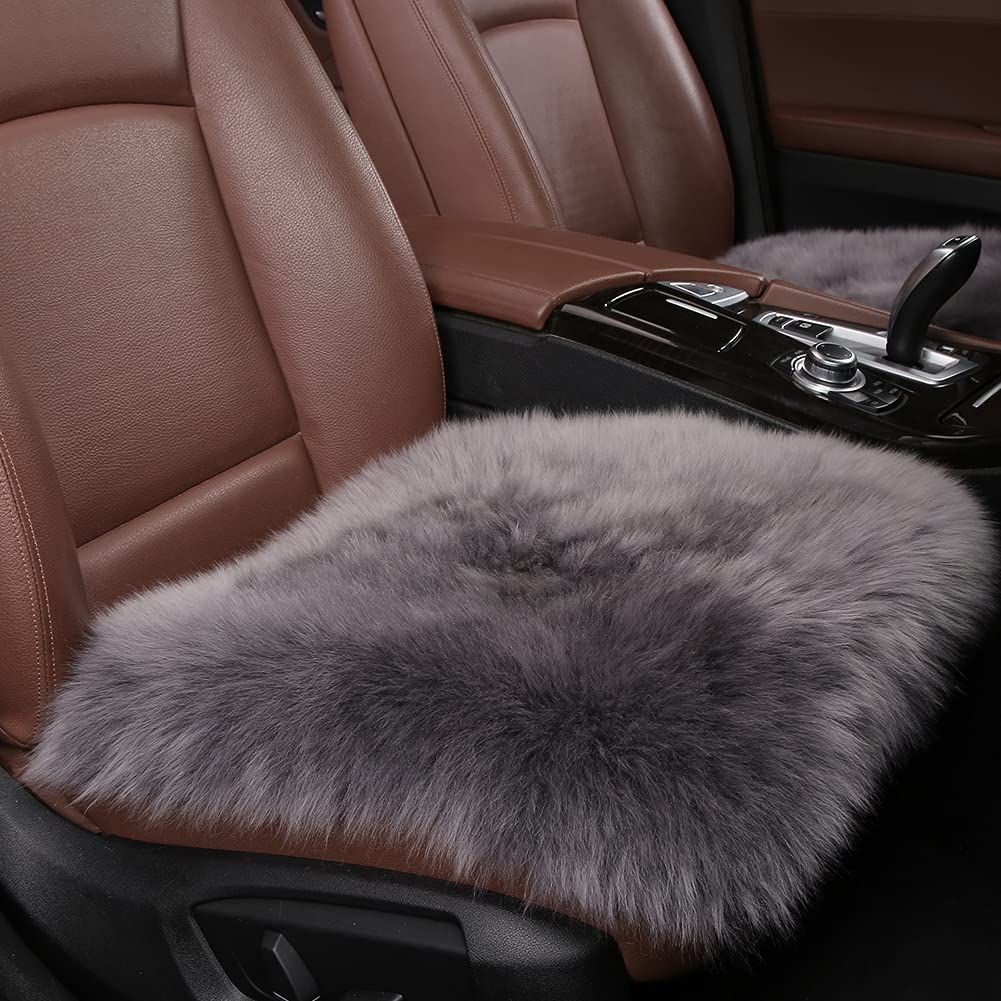 Premium Genuine Sheepskin Car Seat Covers - Ultra Soft Long Wool Front Seat Cushions for Universal Fit (SUV, Jeep, Trucks, Office Chairs) - 3-Piece Set in Steel Gray | Perfect for Winter Warmth & Long-Drive Comfort