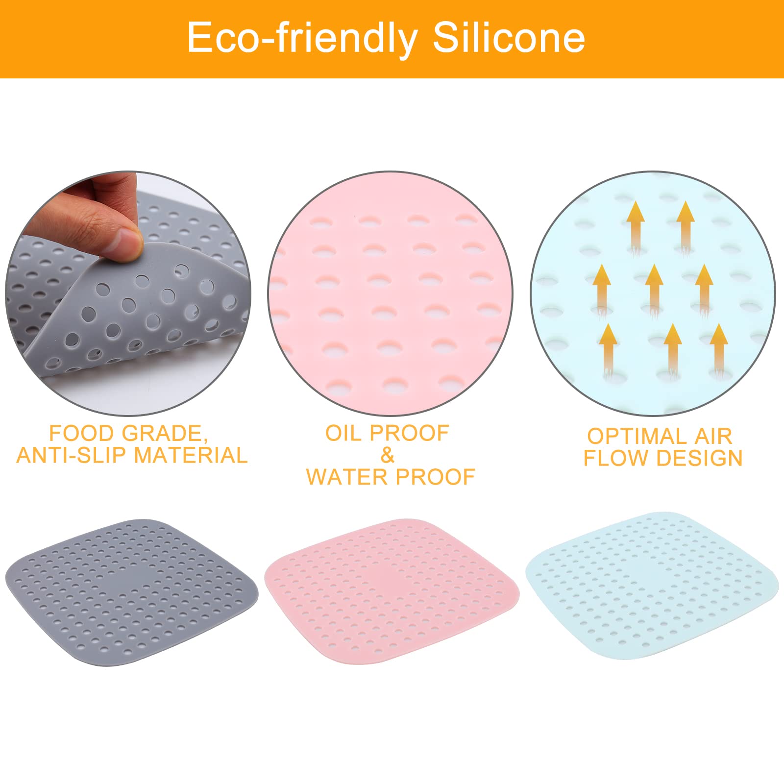 Eco-Friendly Reusable Silicone Air Fryer Liners 8.5 Inches Square - 3 Pack Non-Stick Parchment Paper Replacement for Oil Proof & Easy Cleaning - Perfect for Air Fryer, Oven & Microwave Cooking Accessories