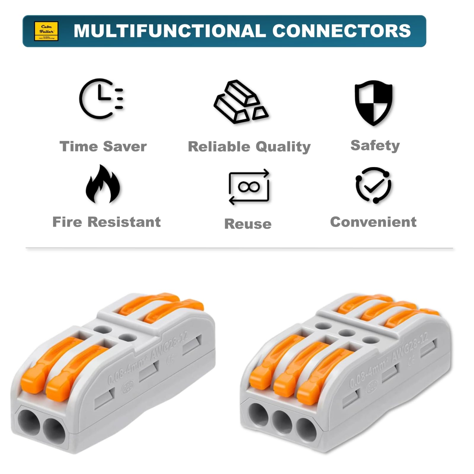 CUBEFELLER® 14pcs Lever Wire Connectors - Quick Connect Splicing for 24-12 AWG Solid & Stranded Wires | Compact Electrical Connectors for Home Wiring, DIY Projects & Electrical Repairs